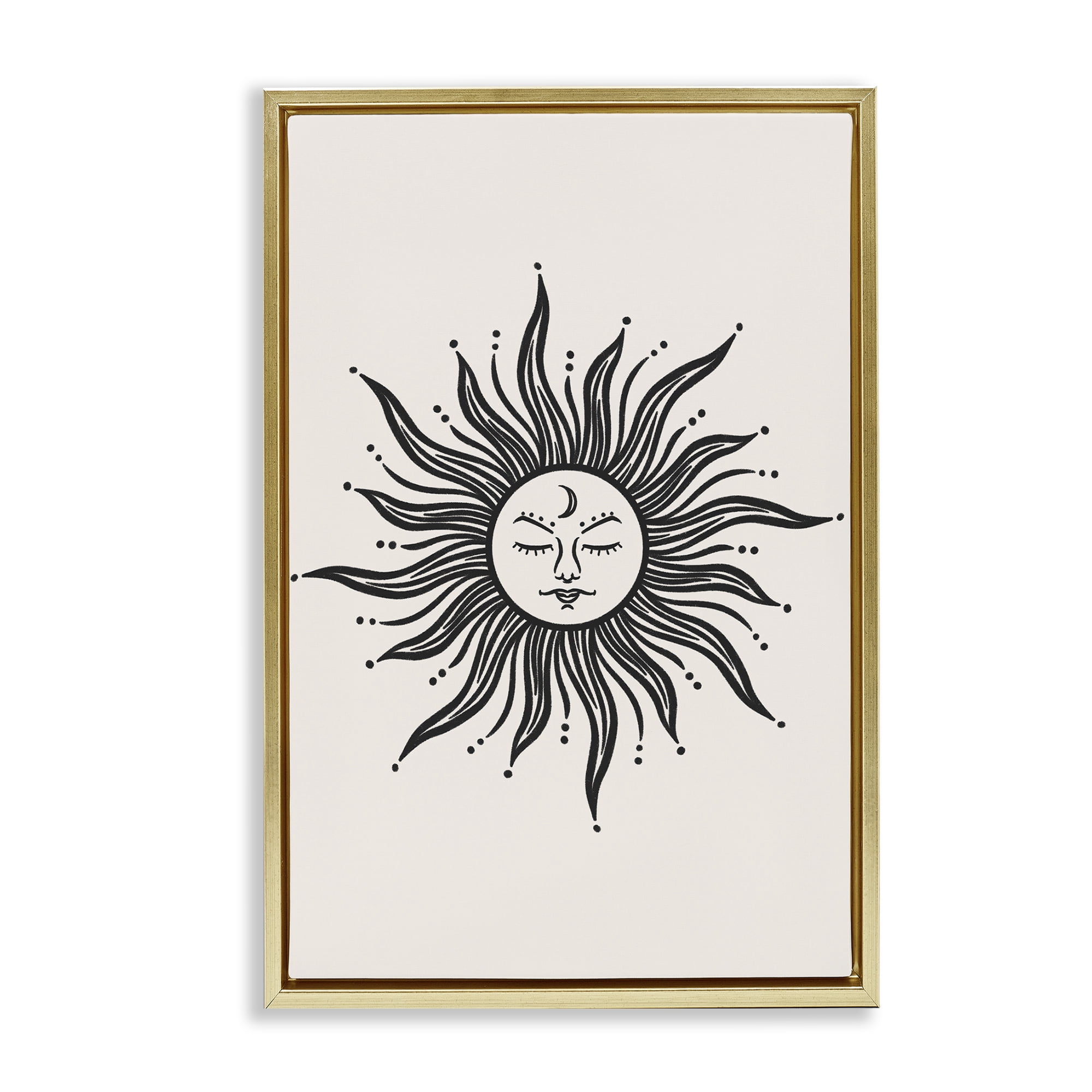 Stupell Industries Cream & Black Sun Astrology & Stars Painting Gold Floater Framed Canvas Art Print Wall Art, 17 x 25