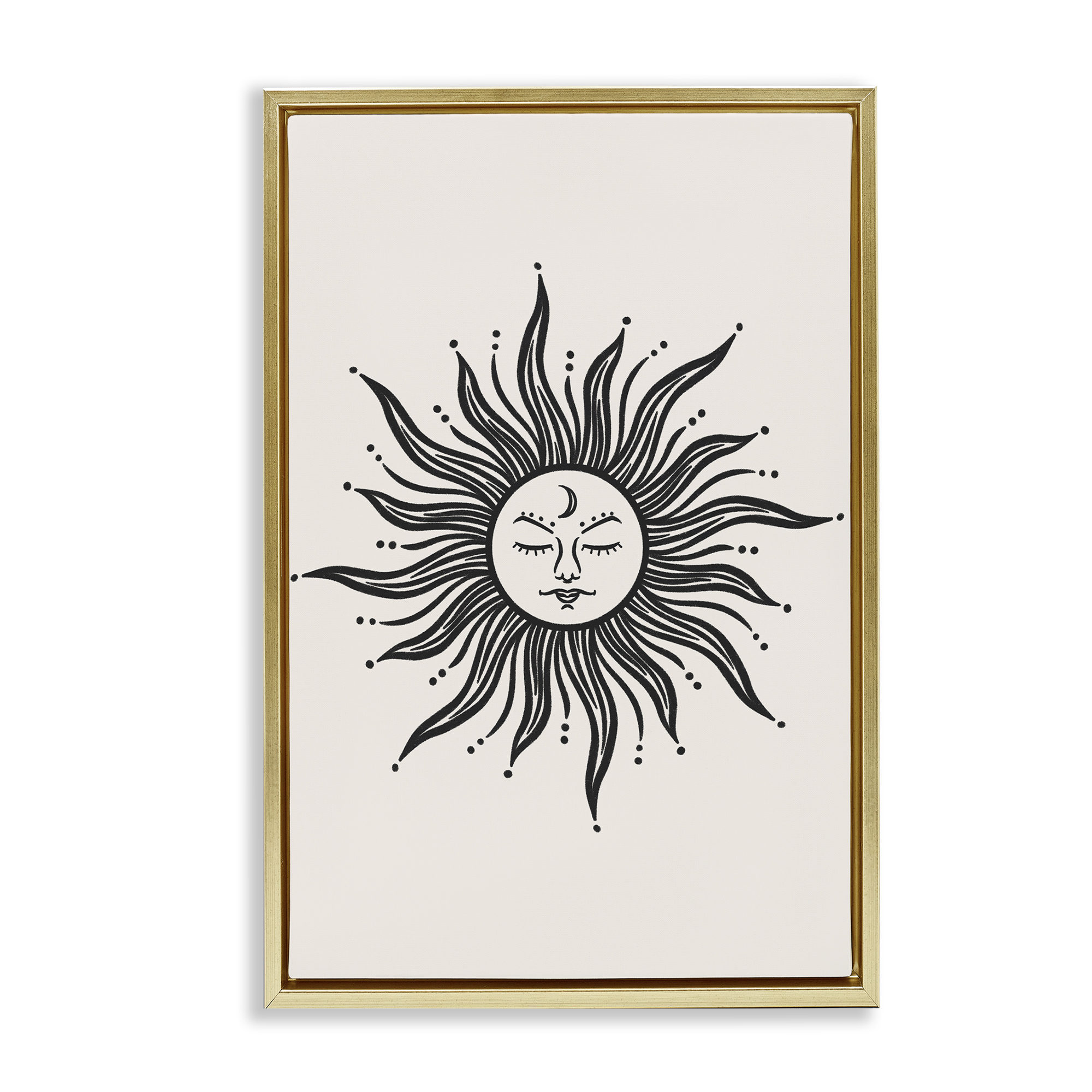 Stupell Industries Cream & Black Sun Astrology & Stars Painting Gold Floater Framed Canvas Art Print Wall Art, 21 x 31