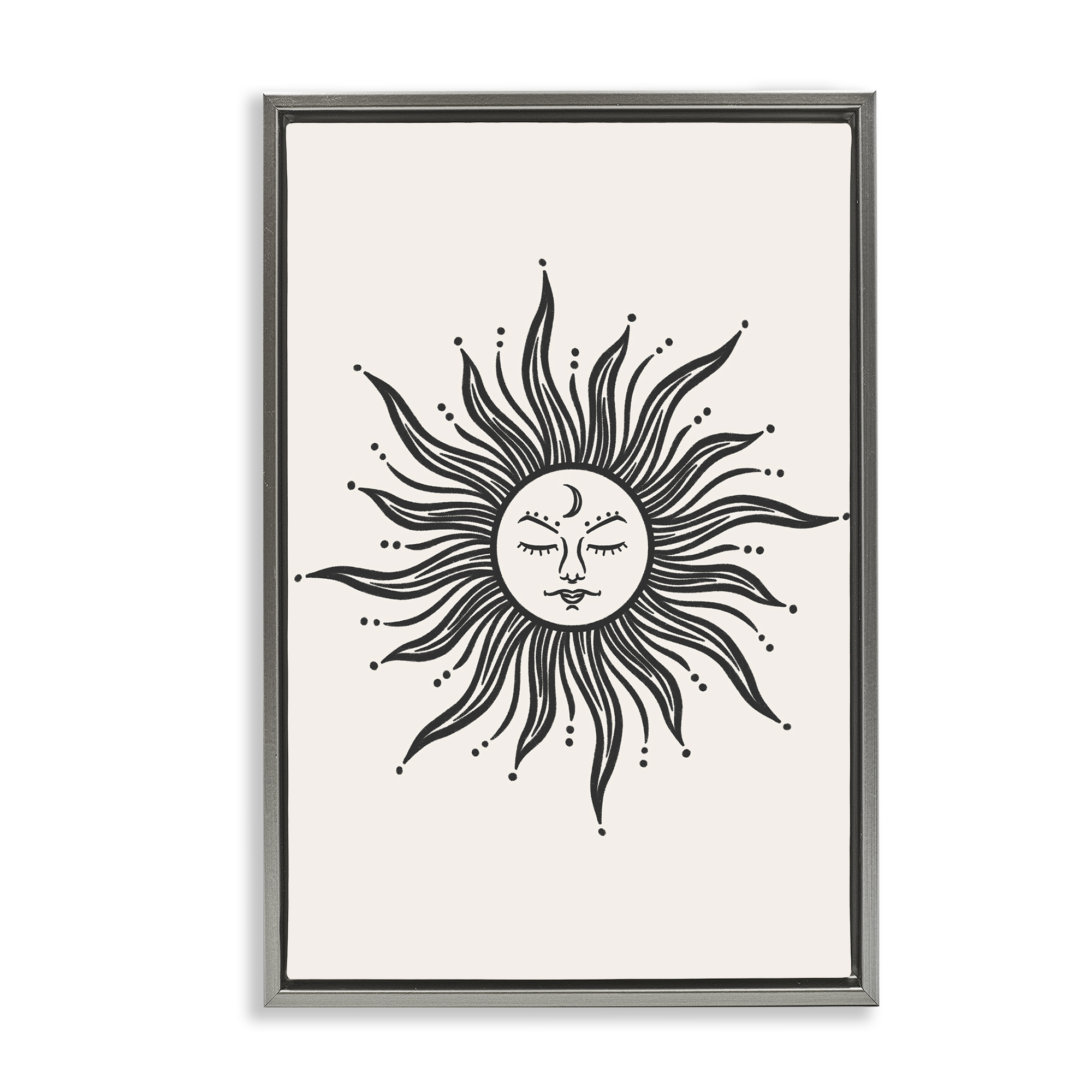 Stupell Industries Cream & Black Sun Astrology & Stars Painting Gray Floater Framed Canvas Art Print Wall Art, 21 x 31