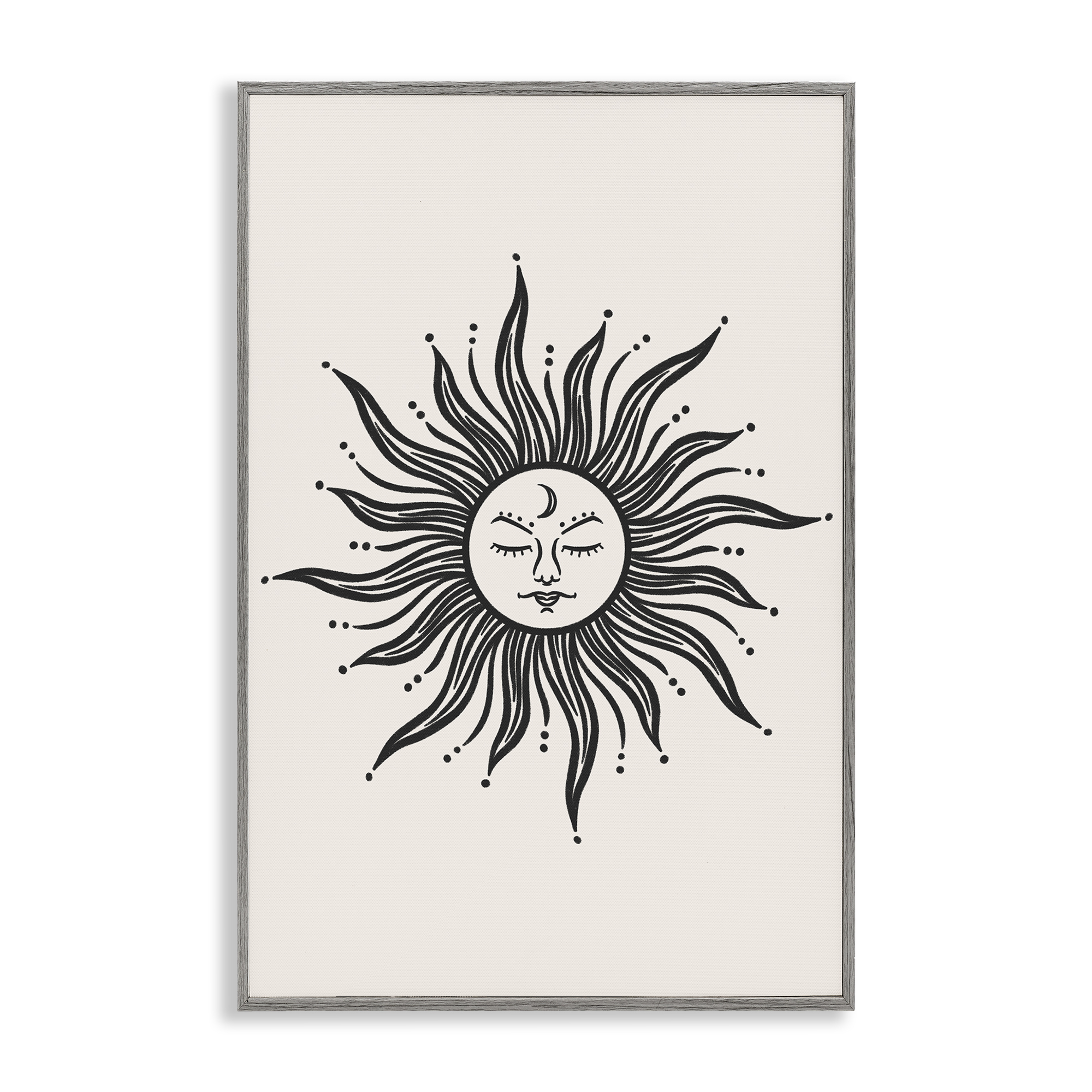 Stupell Industries Cream & Black Sun Astrology & Stars Painting Gray Framed Art Print Wall Art, 12 x 18