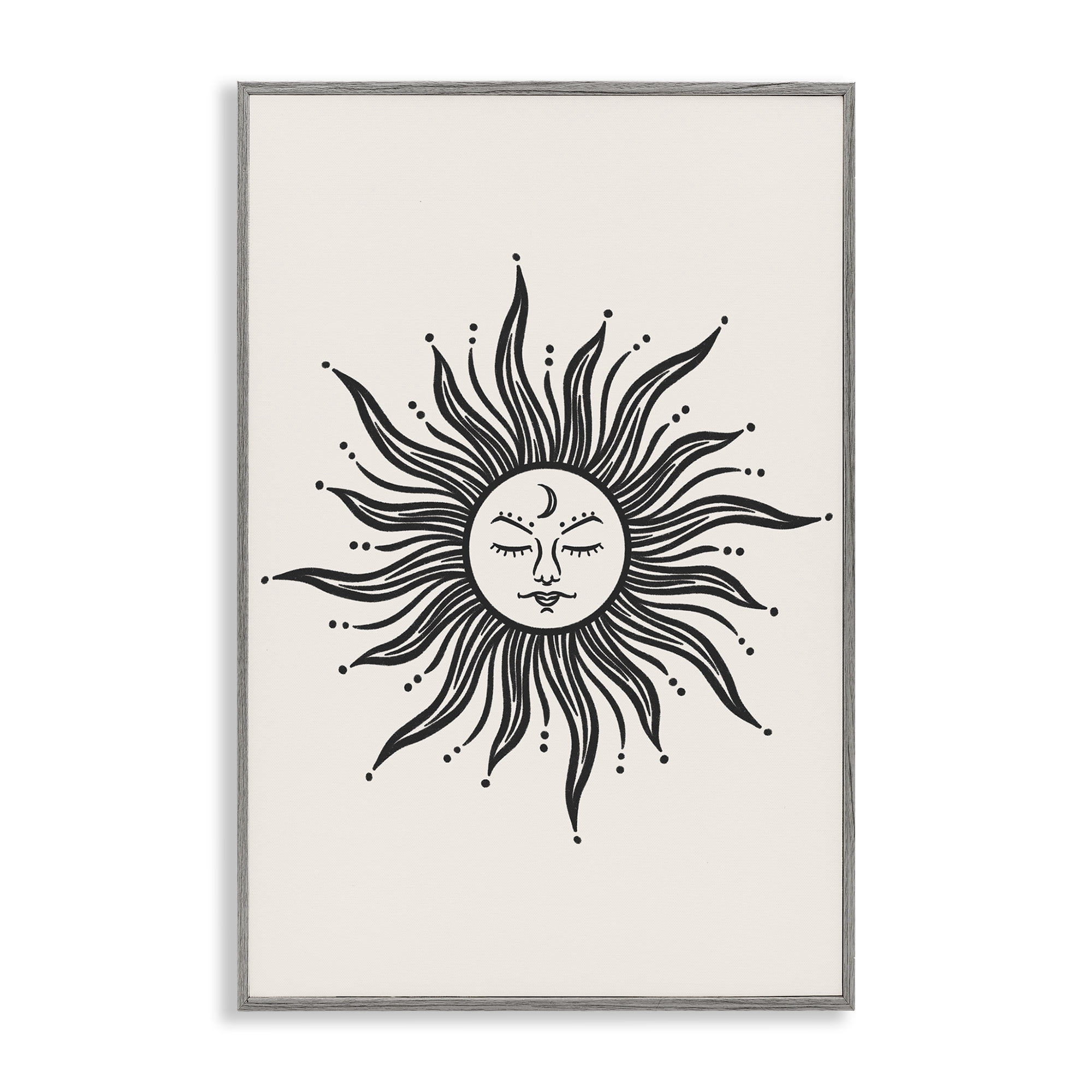 Stupell Industries Cream & Black Sun Astrology & Stars Painting Gray Framed Art Print Wall Art, 16 x 24