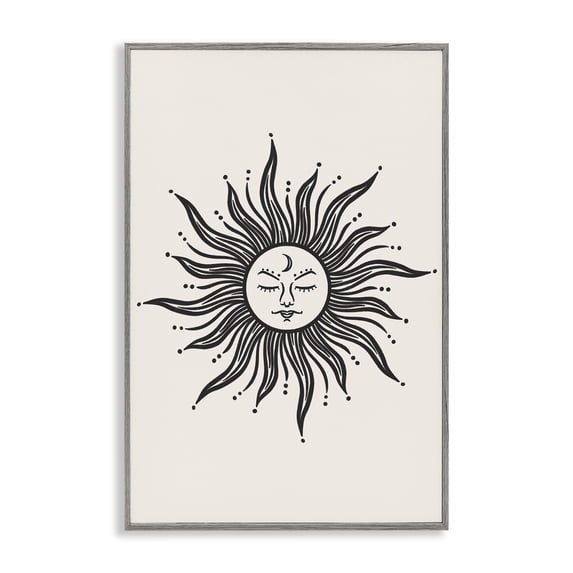 Stupell Industries Cream & Black Sun Astrology & Stars Painting Gray Framed Art Print Wall Art, 16 x 24