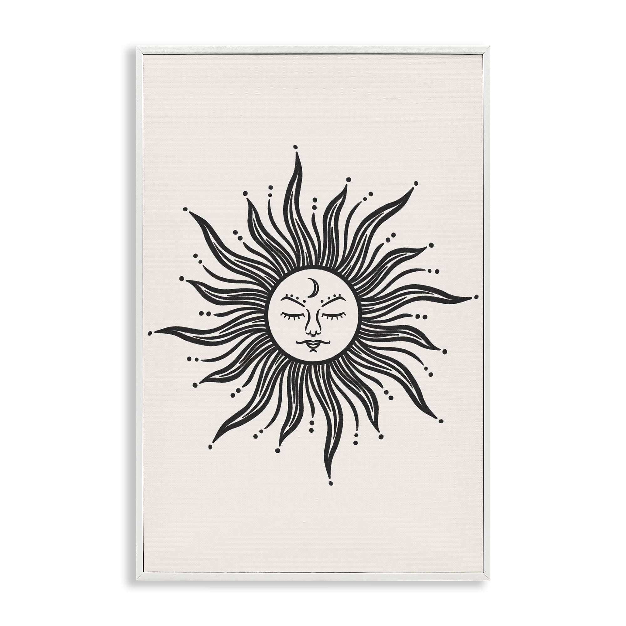 Stupell Industries Cream & Black Sun Astrology & Stars Painting White Framed Art Print Wall Art, 16 x 24