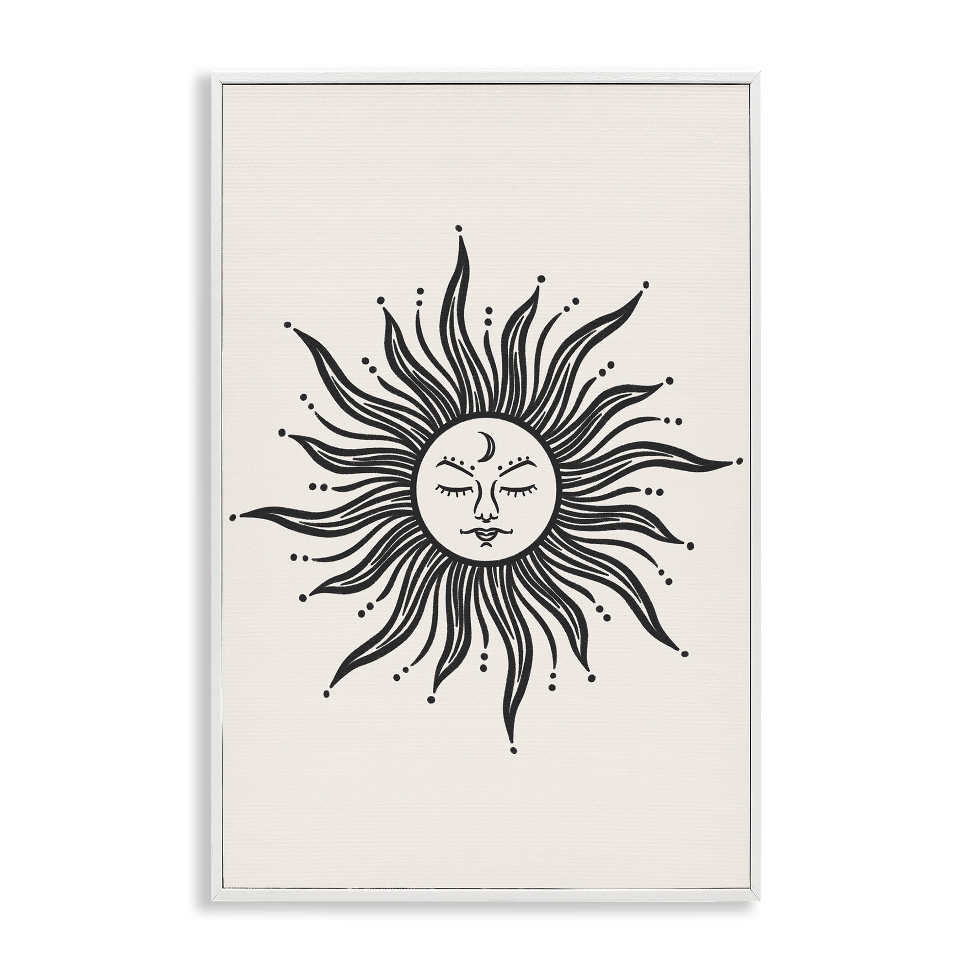 Stupell Industries Cream & Black Sun Astrology & Stars Painting White Framed Art Print Wall Art, 20 x 30