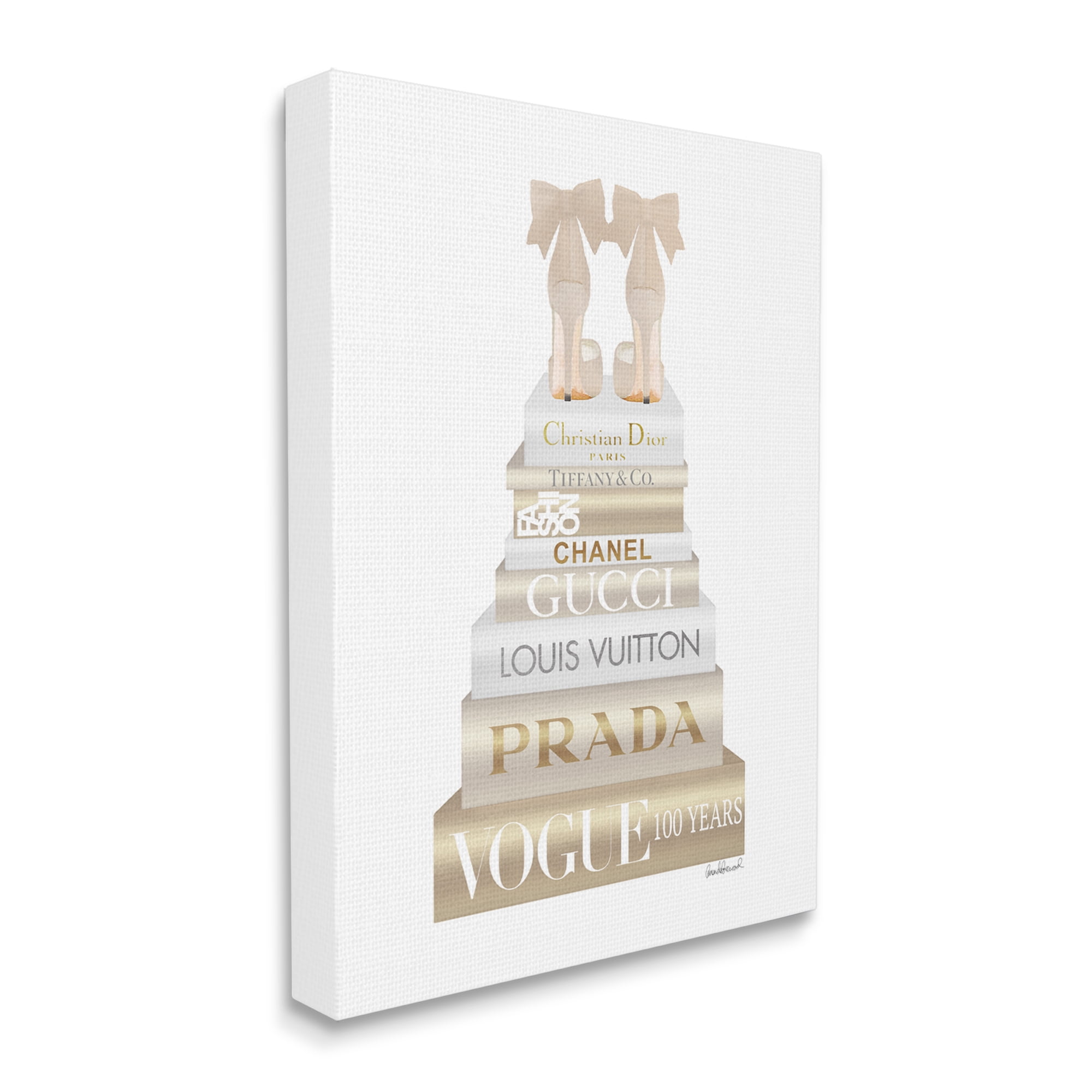 Stupell Industries Cream Bow Heels High Fashion Glam Bookstack Beauty & Fashion Painting Gallery Wrapped Canvas Print Wall Art, 30 x 40