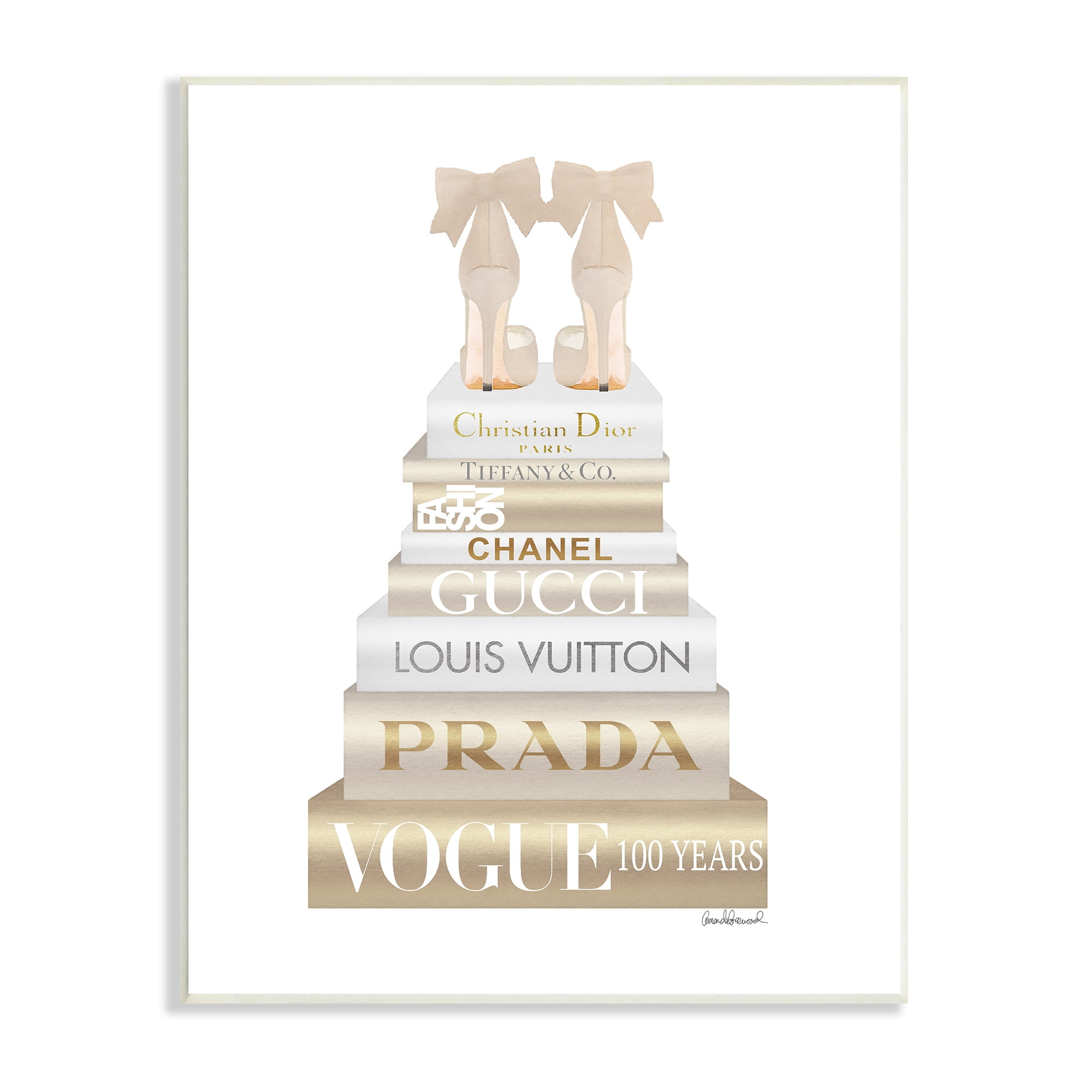 Stupell Industries Cream Bow Heels High Fashion Glam Bookstack Beauty & Fashion Painting Unframed Art Print Wall Art, 10 x 15