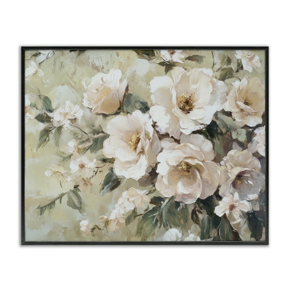 Stupell Industries Cream Dynamic Florals Plants & Flowers Painting Black Framed Art Print Wall Art, 14 x 11