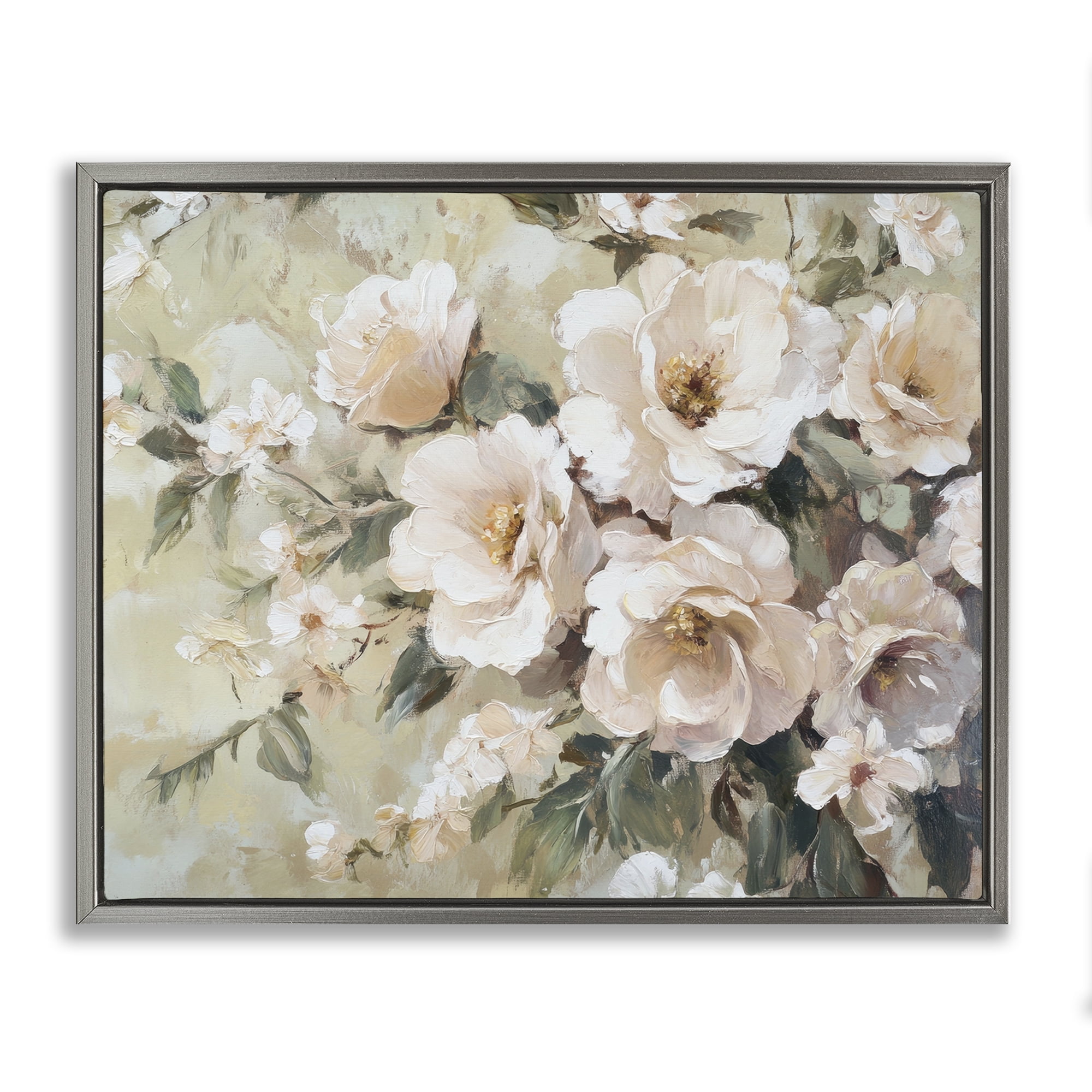 Stupell Industries Cream Dynamic Florals Plants & Flowers Painting Gray Floater Framed Canvas Art Print Wall Art, 21 x 17