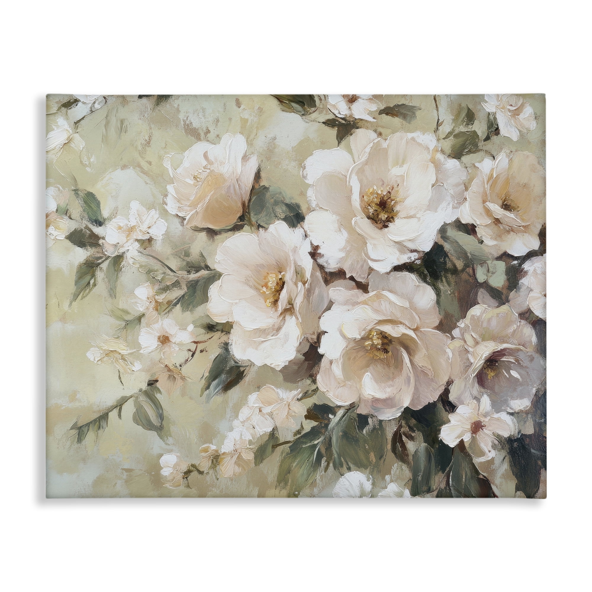 Stupell Industries Cream Dynamic Florals Plants & Flowers Painting Wrapped Canvas Art Print Wall Art, 20 x 16