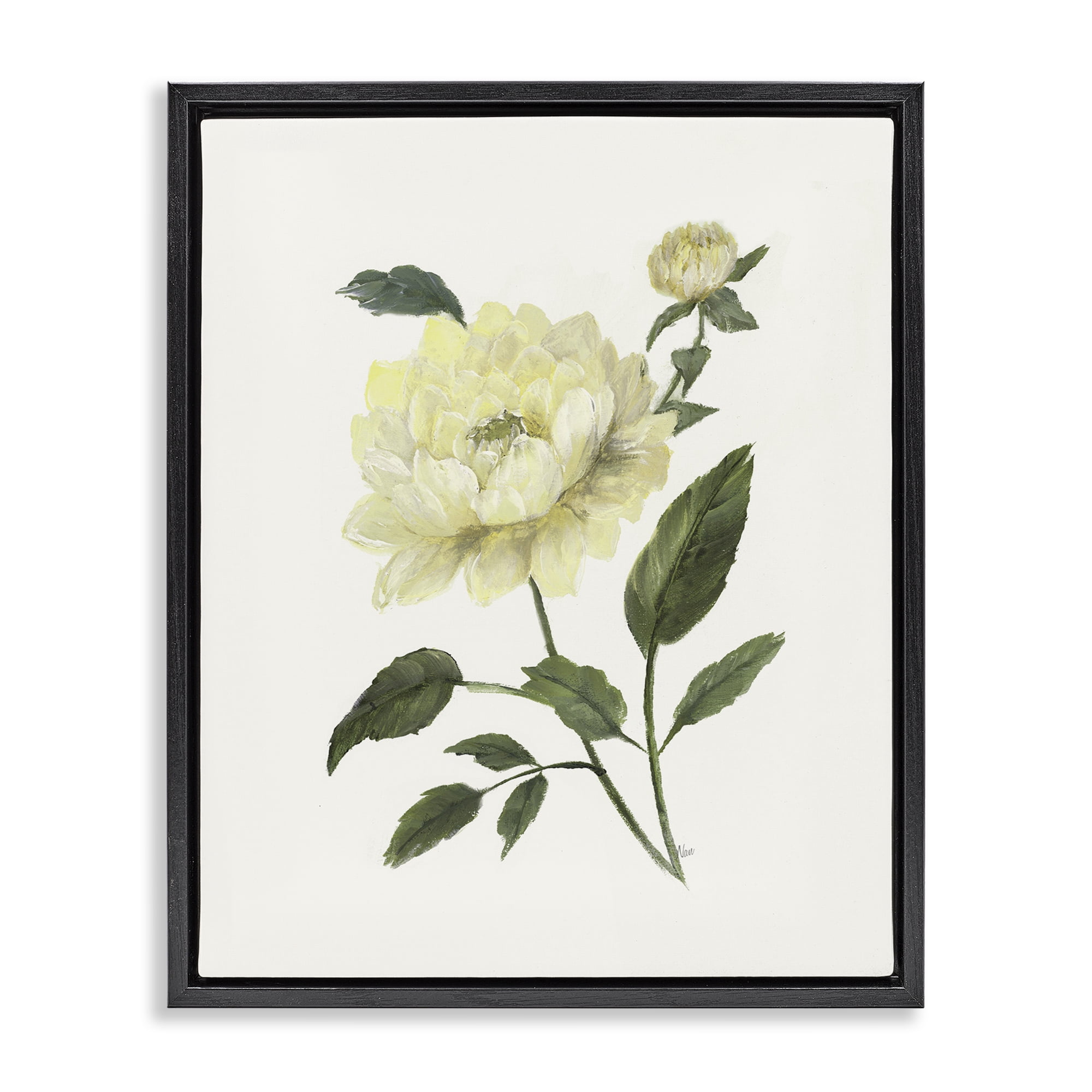Stupell Industries Cream Garden Peony with Buds Black Framed Floater Canvas Wall Art, design by Nan