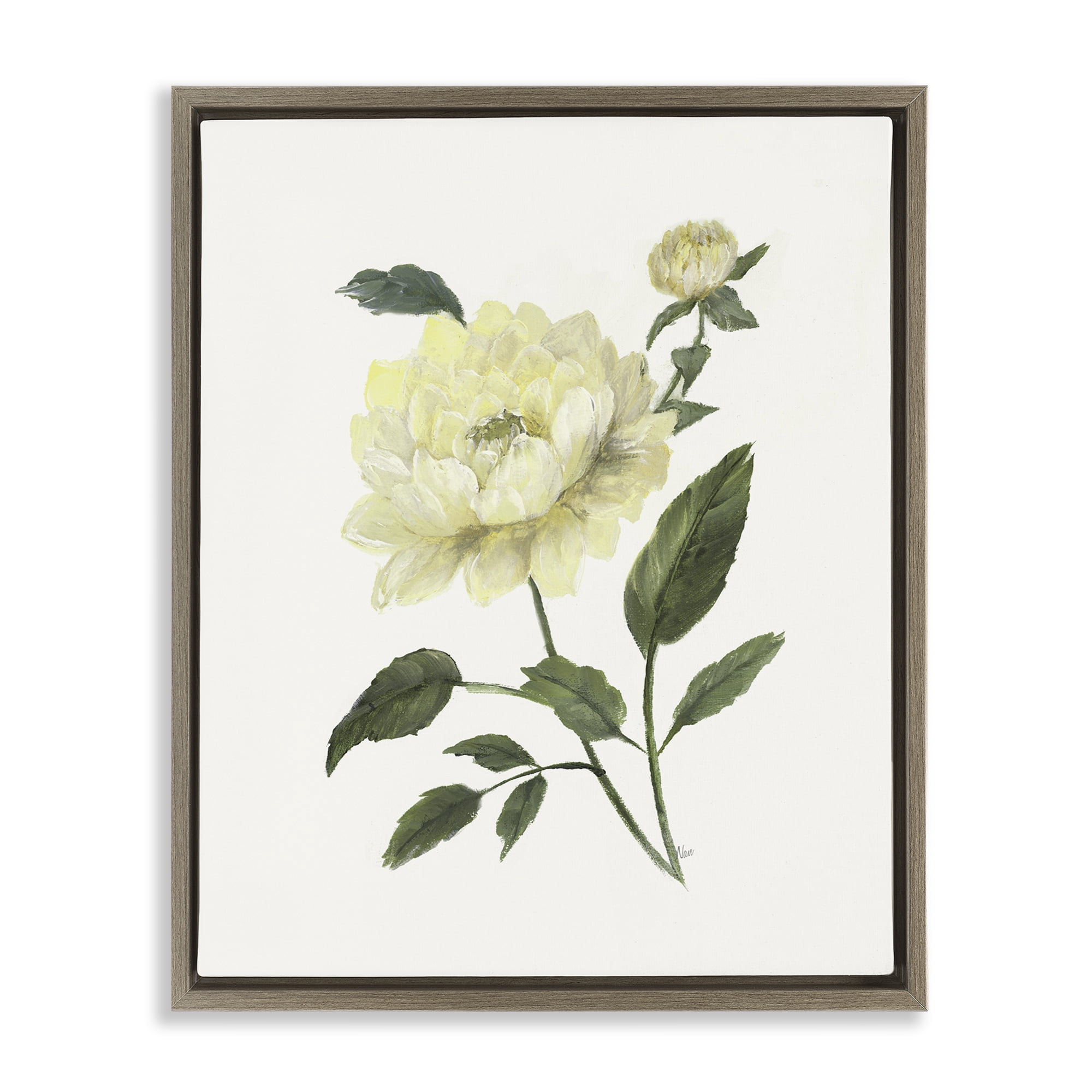 Stupell Industries Cream Garden Peony with Buds Brown Framed Floater Canvas Wall Art, design by Nan