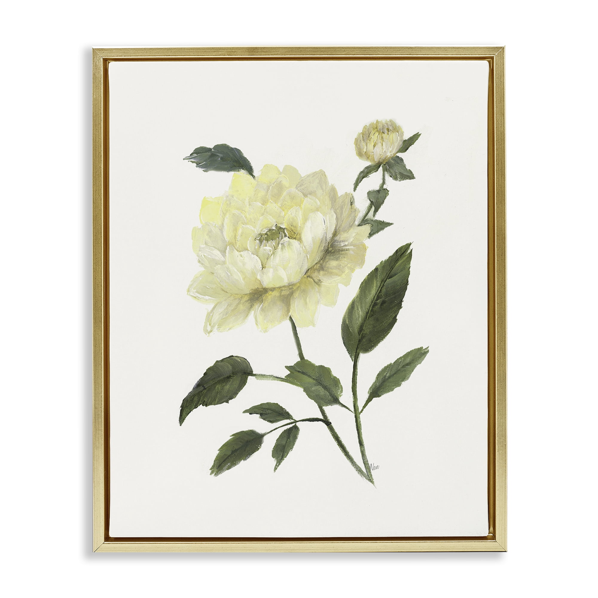 Stupell Industries Cream Garden Peony with Buds Gold Framed Floater Canvas Wall Art, design by Nan
