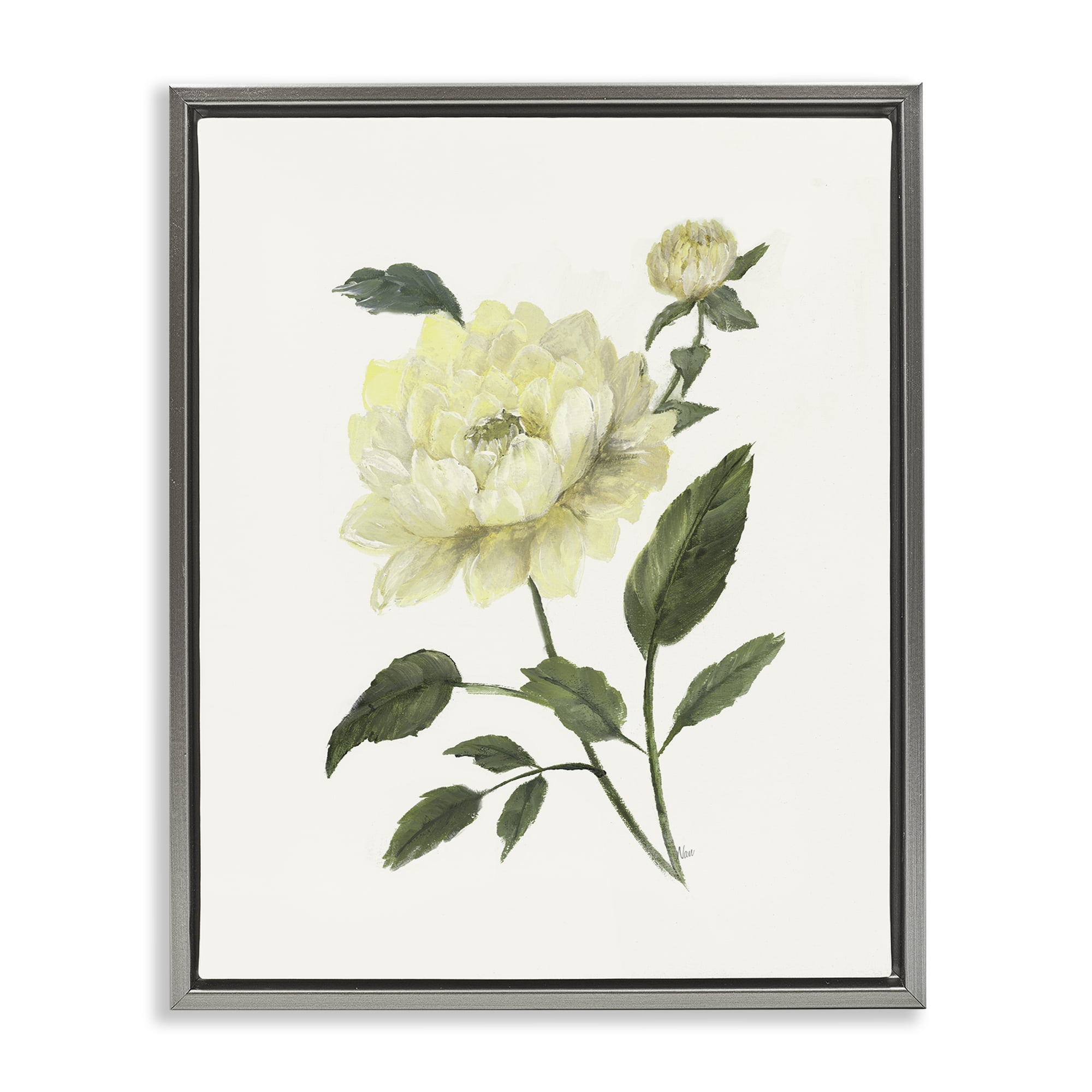 Stupell Industries Cream Garden Peony with Buds Gray Framed Floater Canvas Wall Art, design by Nan