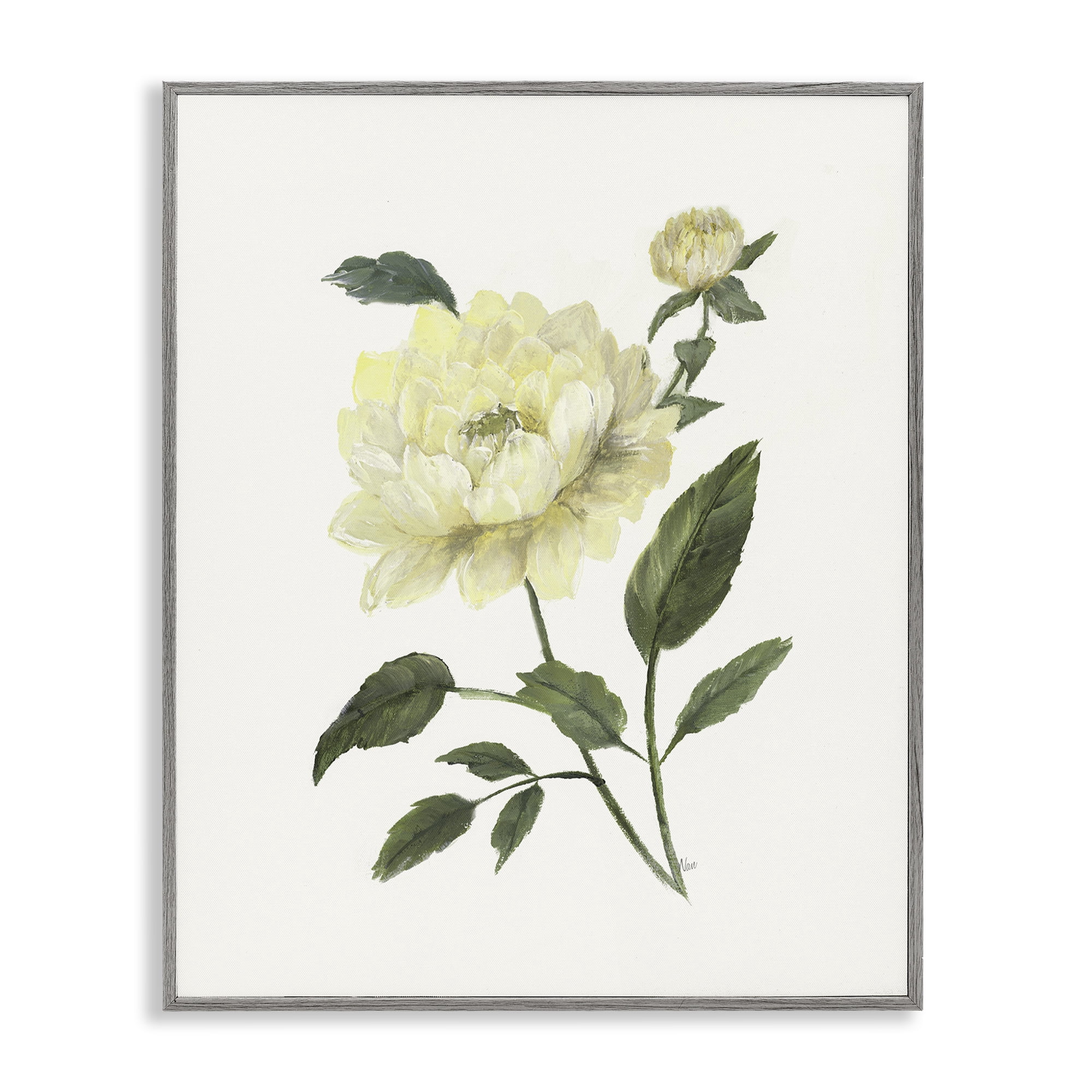 Stupell Industries Cream Garden Peony with Buds Gray Framed Giclee Art, design by Nan