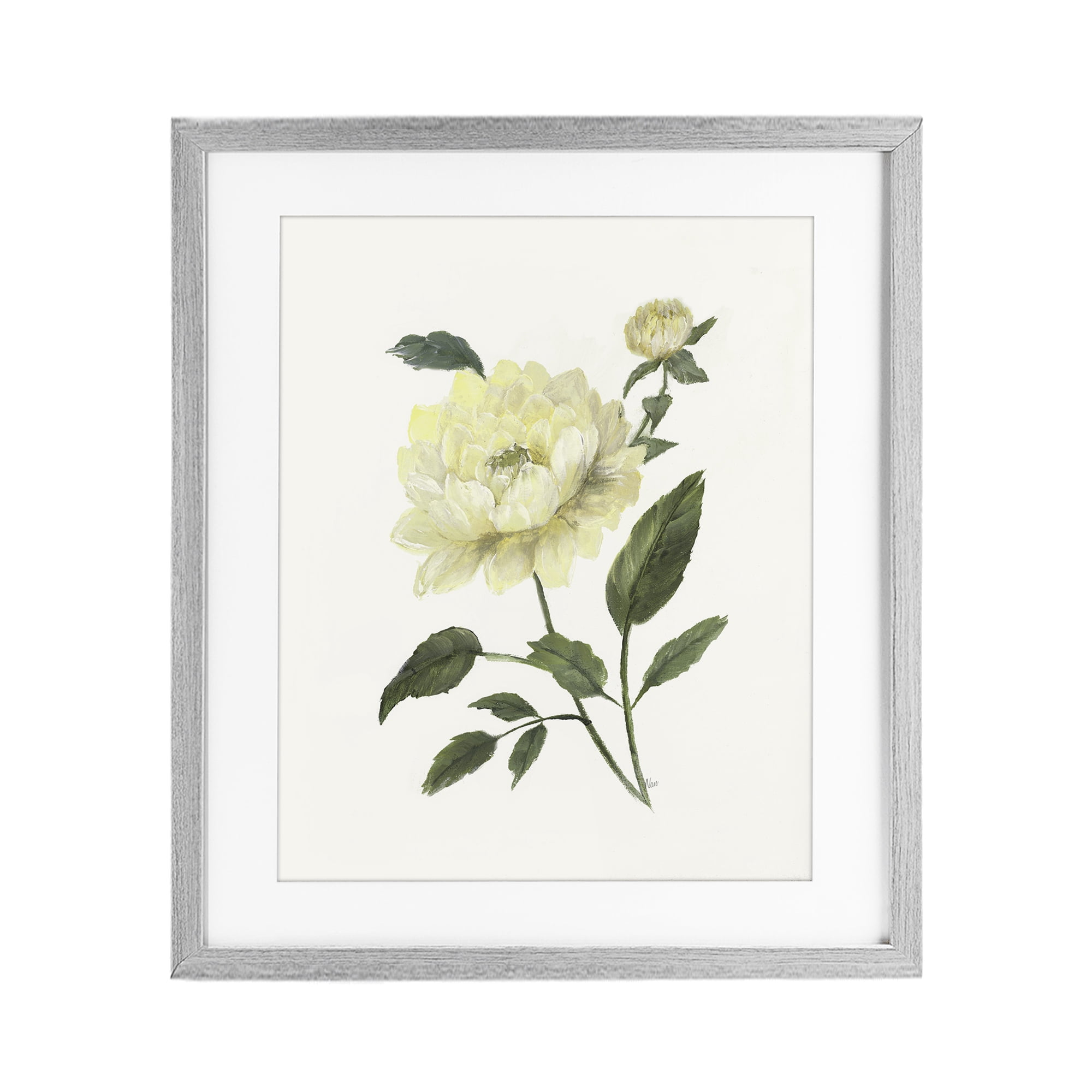 Stupell Industries Cream Garden Peony with Buds Gray Framed Print Under Glass, design by Nan