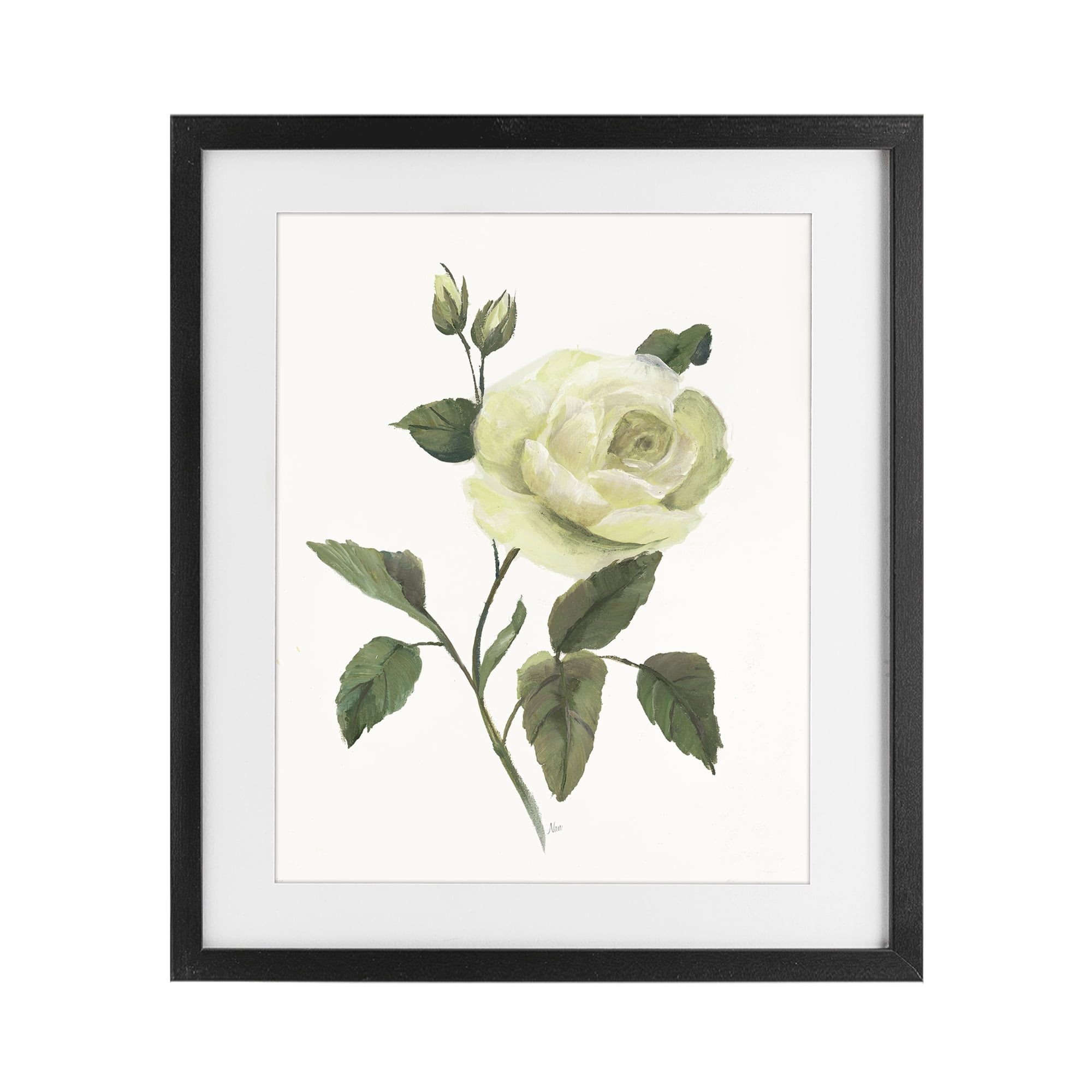 Stupell Industries Cream Garden Rose with Buds Black Framed Print Under Glass, design by Nan