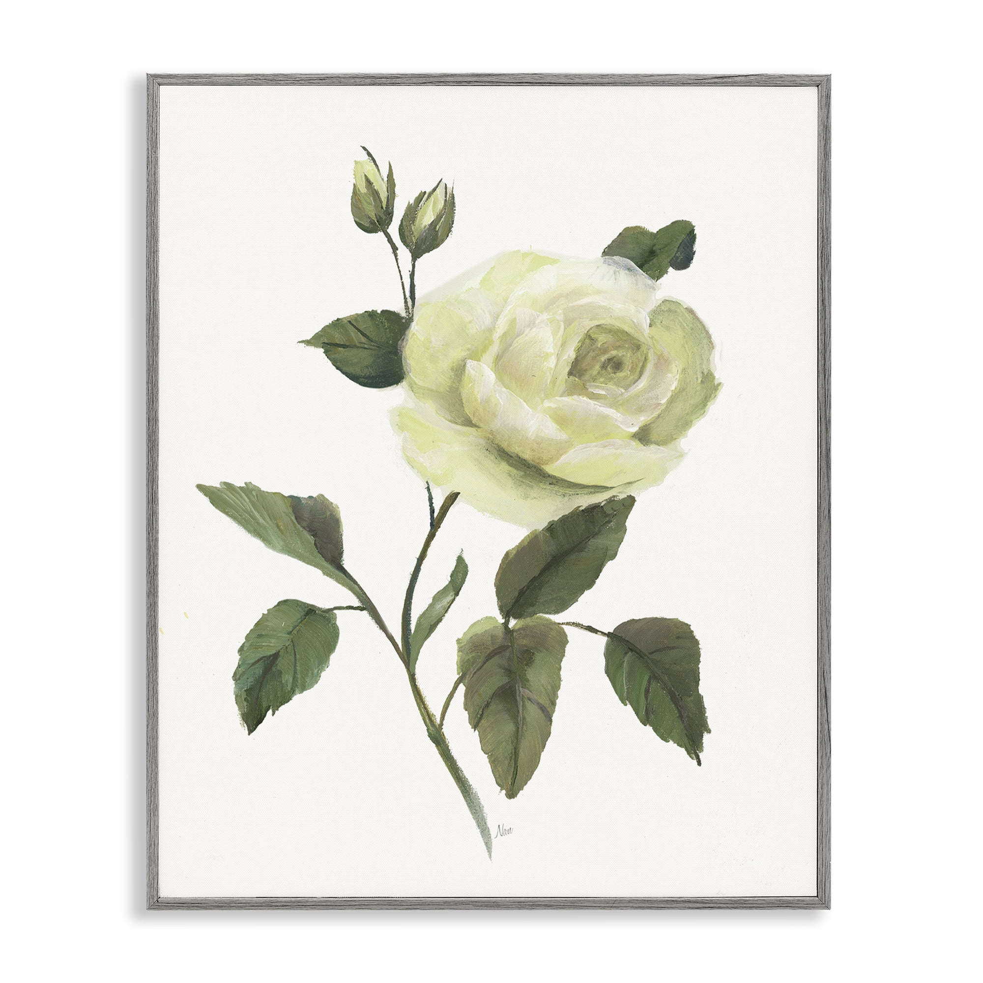 Stupell Industries Cream Garden Rose with Buds Gray Framed Giclee Art, design by Nan
