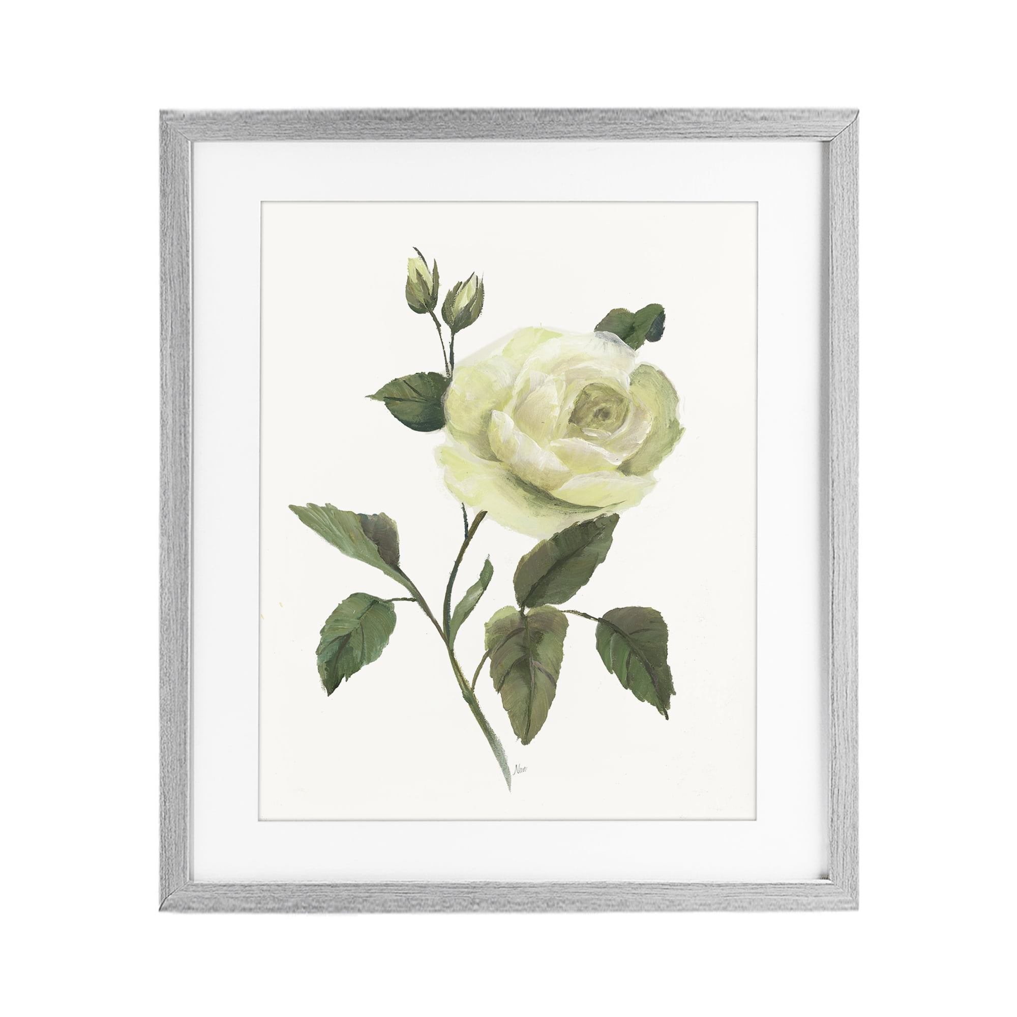 Stupell Industries Cream Garden Rose with Buds Gray Framed Print Under Glass, design by Nan