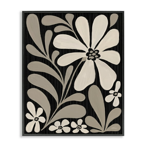 Stupell Industries Cream Modern Floral Black Framed Giclee Art design by Cat Thurman Designs, 14 x 11