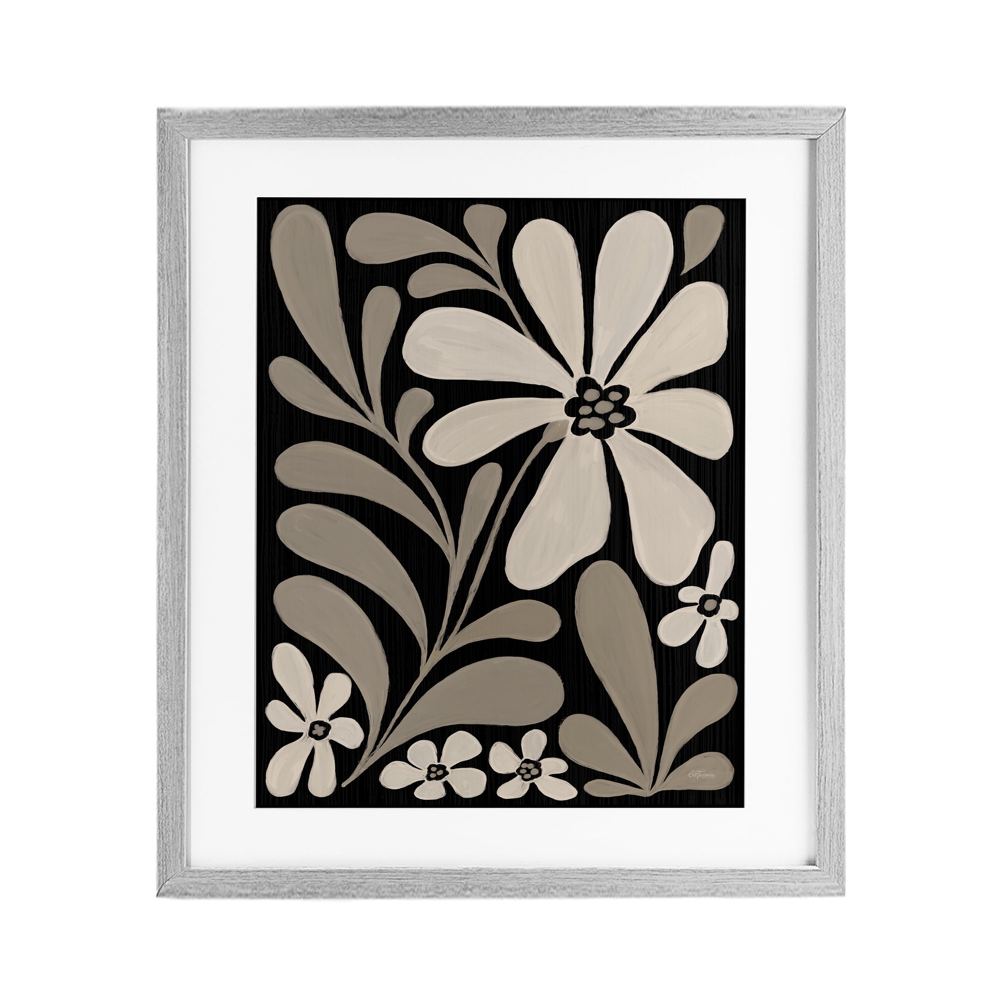 Stupell Industries Cream Modern Floral Gray Framed Print Under Glass design by Cat Thurman Designs, 16 x 13
