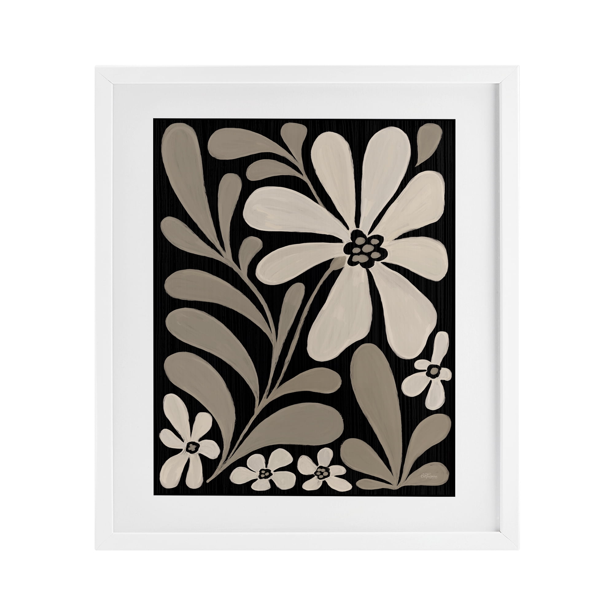 Stupell Industries Cream Modern Floral White Framed Print Under Glass design by Cat Thurman Designs, 16 x 13