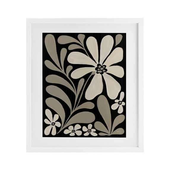 Stupell Industries Cream Modern Floral White Framed Print Under Glass design by Cat Thurman Designs, 21 x 17