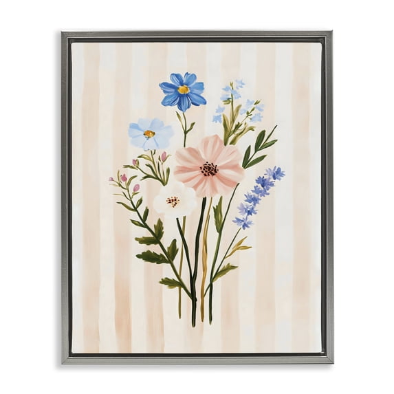 Stupell Industries Cottage Cream Stripe Florals Gray Floating Frame Canvas Art, 17 x 21, by The Prints Vibe