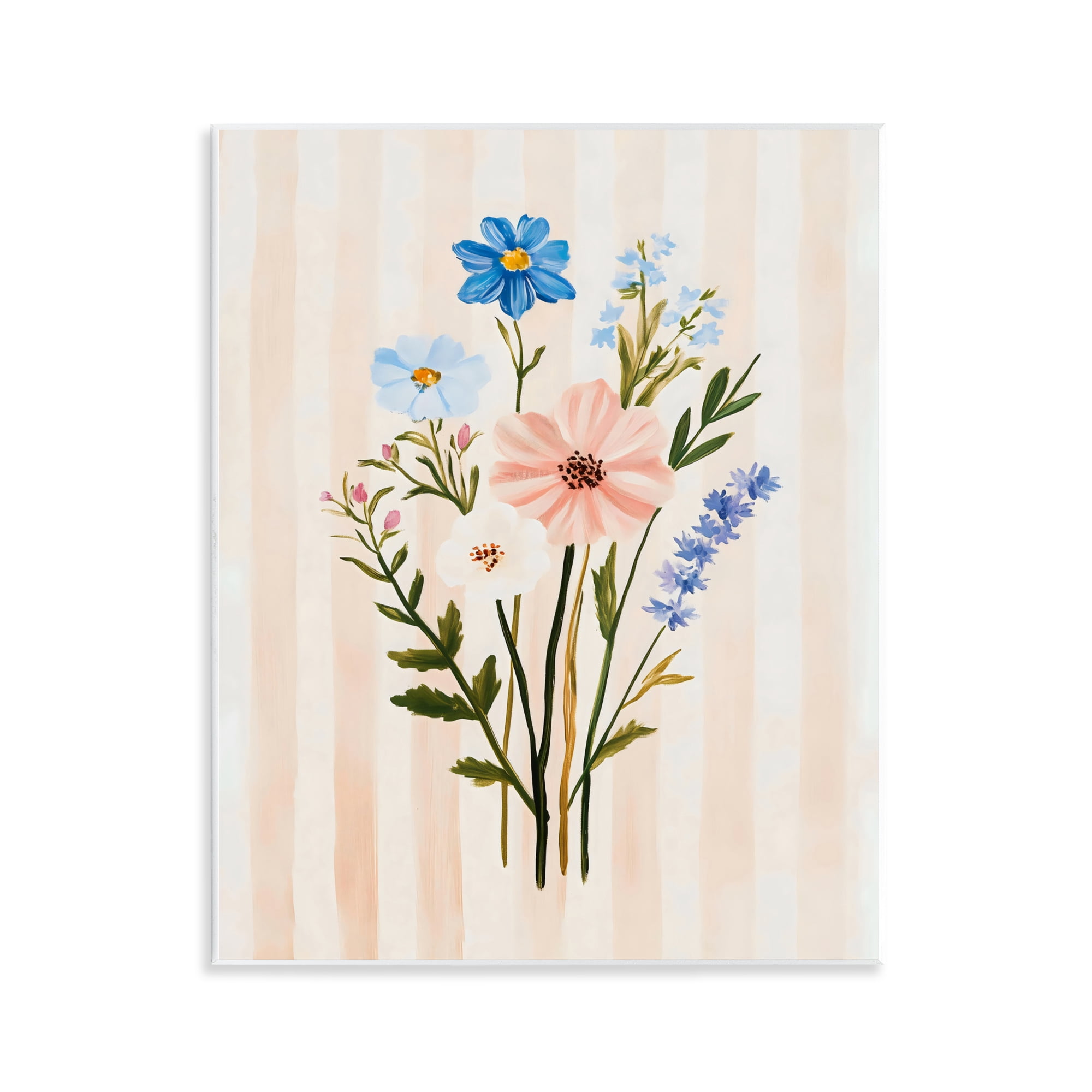 Stupell Industries Cream Stripe Florals Wall Plaque Art, design by The Prints Vibe