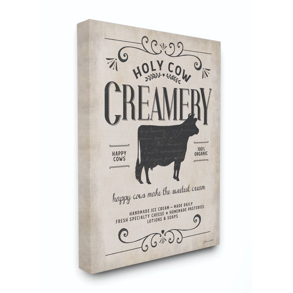 Stupell Industries Creamery Cow Rustic Farm Textured Word Design Canvas Wall Art by Stephanie Workman Marrott