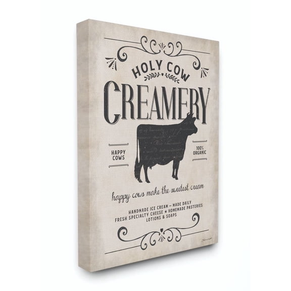 Stupell Industries Creamery Cow Rustic Farm Textured Word Design Super Canvas Wall Art by Stephanie Workman Marrott