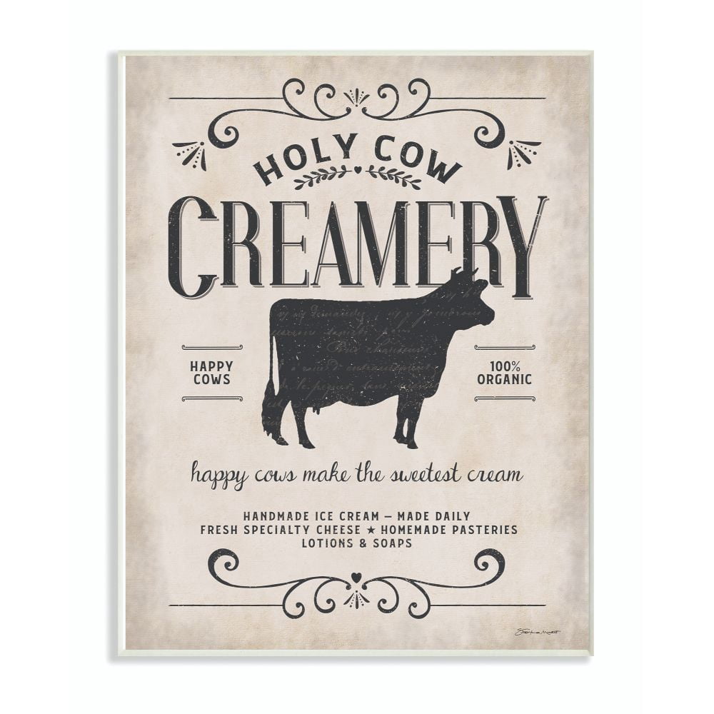 Stupell Industries Creamery Cow Rustic Farm Textured Word Design Wall Plaque Art by Stephanie Workman Marrott