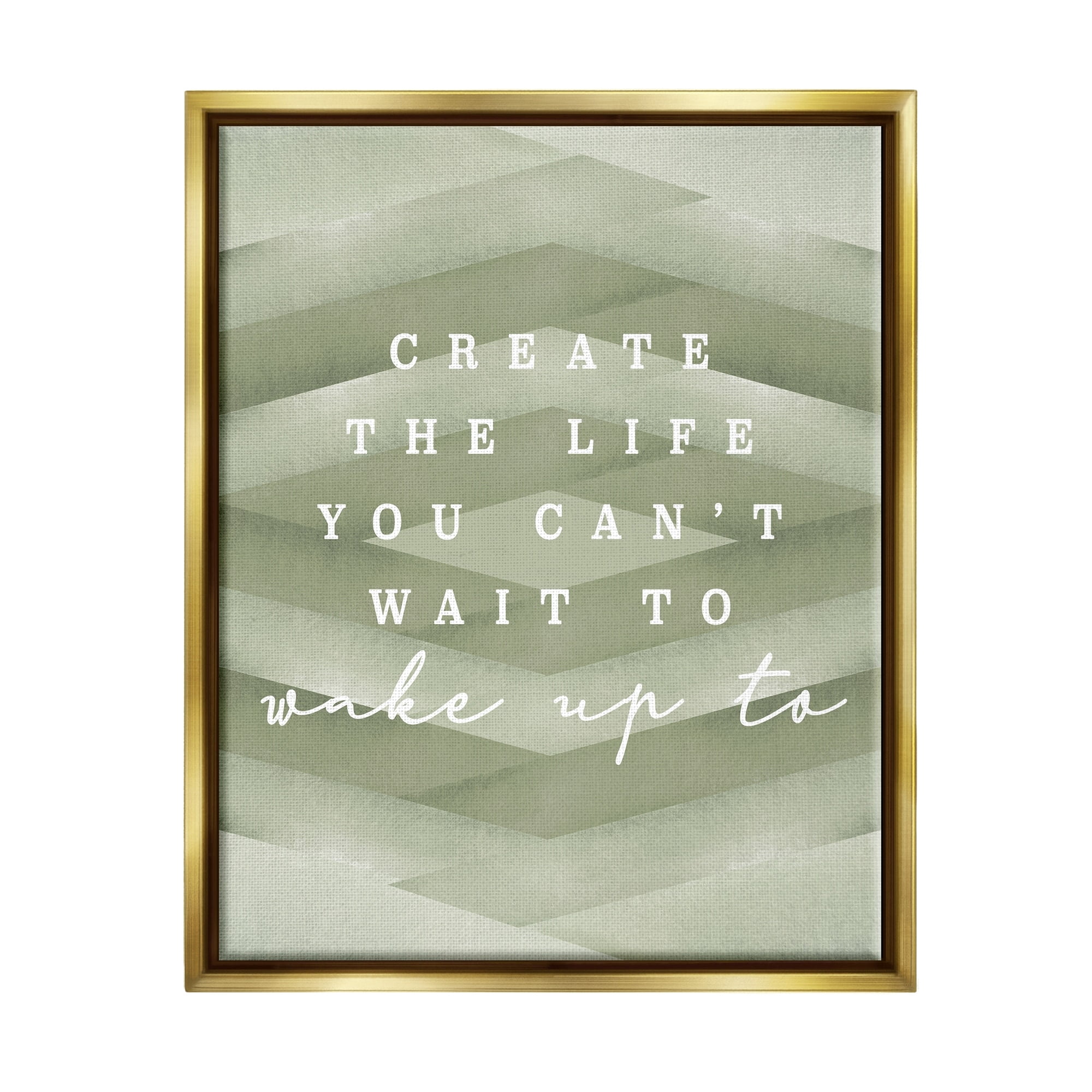 Stupell Industries Create Your Life Motivational Geometric Stripe Pattern Shapes Graphic Art Metallic Gold Floating Framed Canvas Print Wall Art, Design by Daphne Polselli