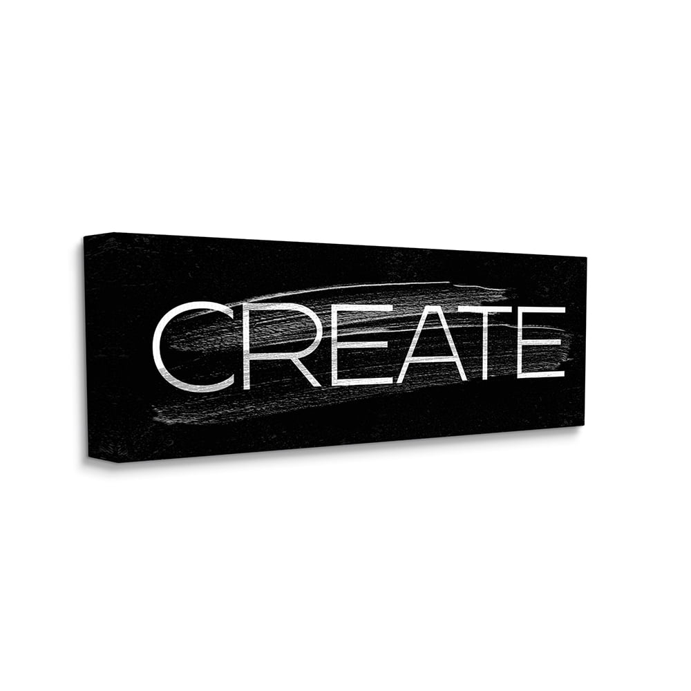 Stupell Industries Create Text Paint Stroke Inspired Black White Canvas Wall Art by Daphne Polselli