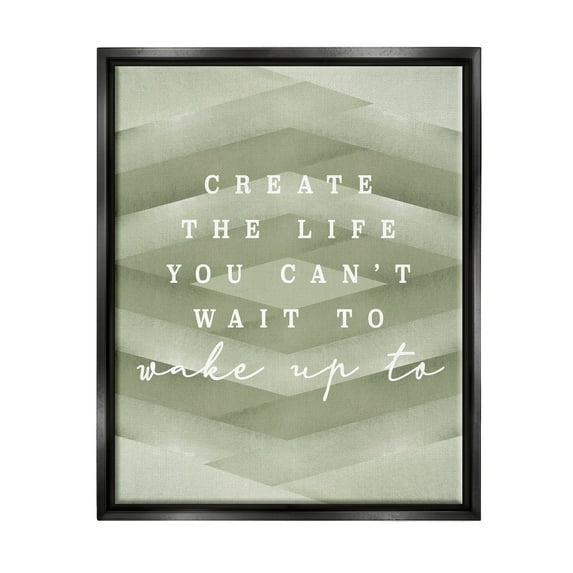 Stupell Industries Create Your Life Motivational Geometric Stripe Pattern Shapes Graphic Art Jet Black Floating Framed Canvas Print Wall Art, Design by Daphne Polselli