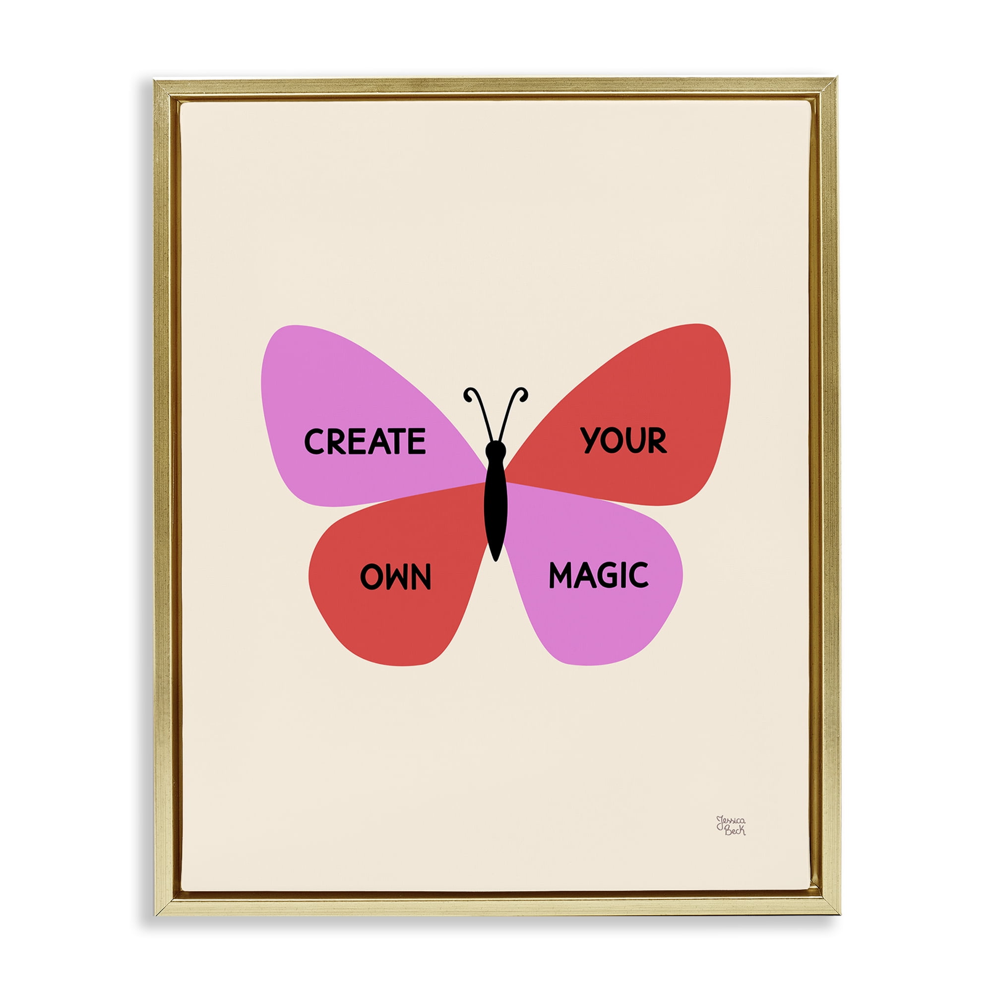 Stupell Industries Create Your Own Magic Animals Painting Gold Floater Framed Canvas Art Print Wall Art, 17 x 21