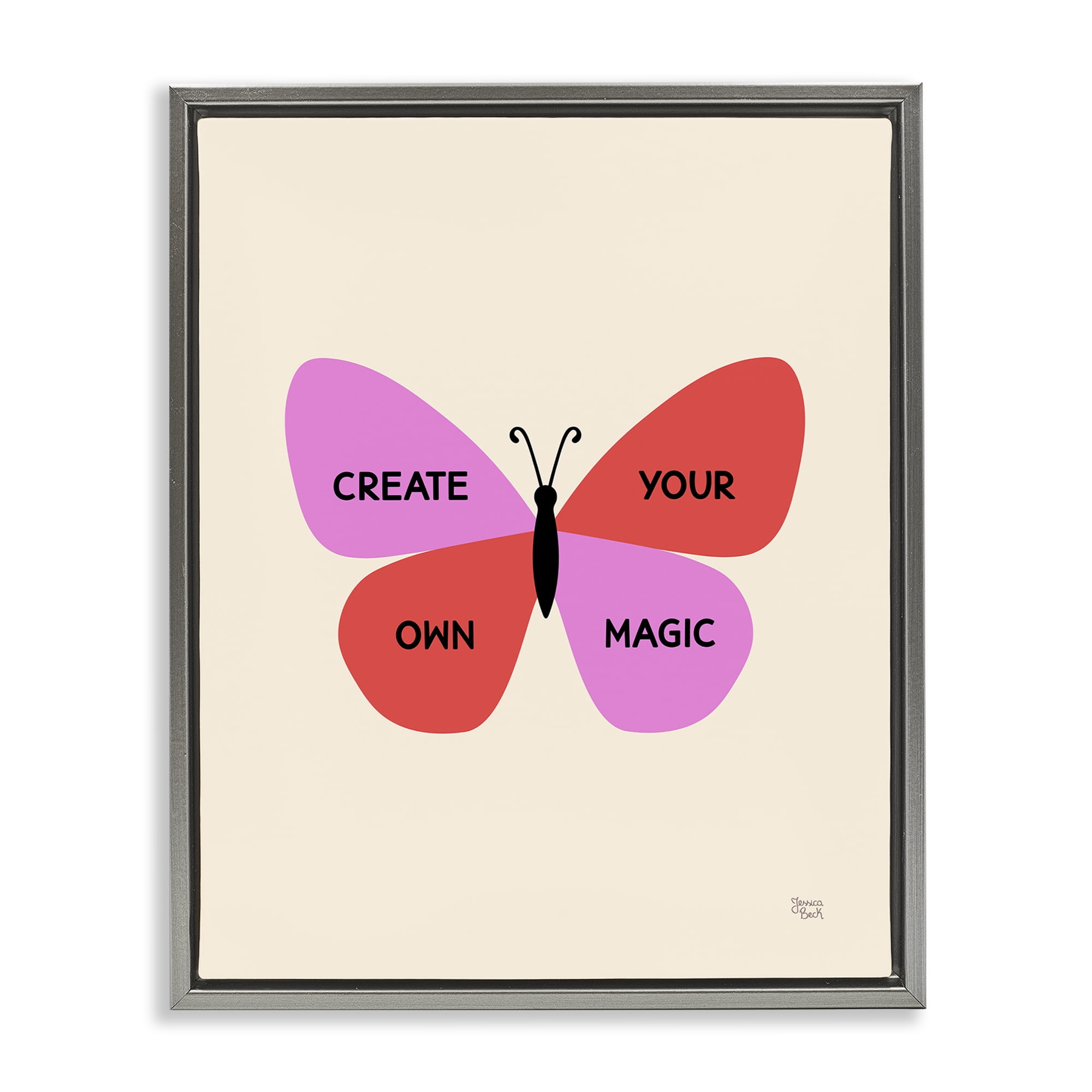 Stupell Industries Create Your Own Magic Animals Painting Gray Floater Framed Canvas Art Print Wall Art, 25 x 31