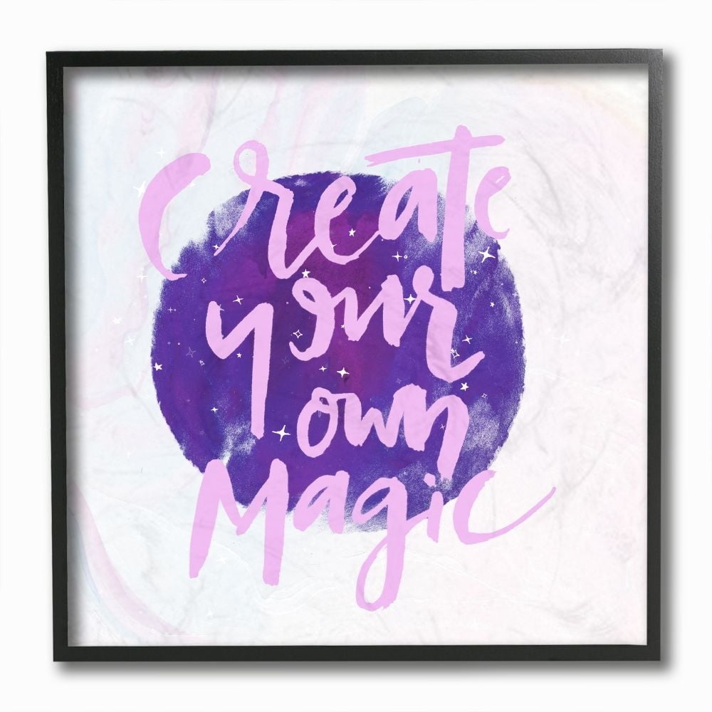 Stupell Industries Create Your Own Magic Purple Stars Inspirational Girls Framed Wall Art Design by Jennifer Paxton Parker, 12" x 12", Black Framed