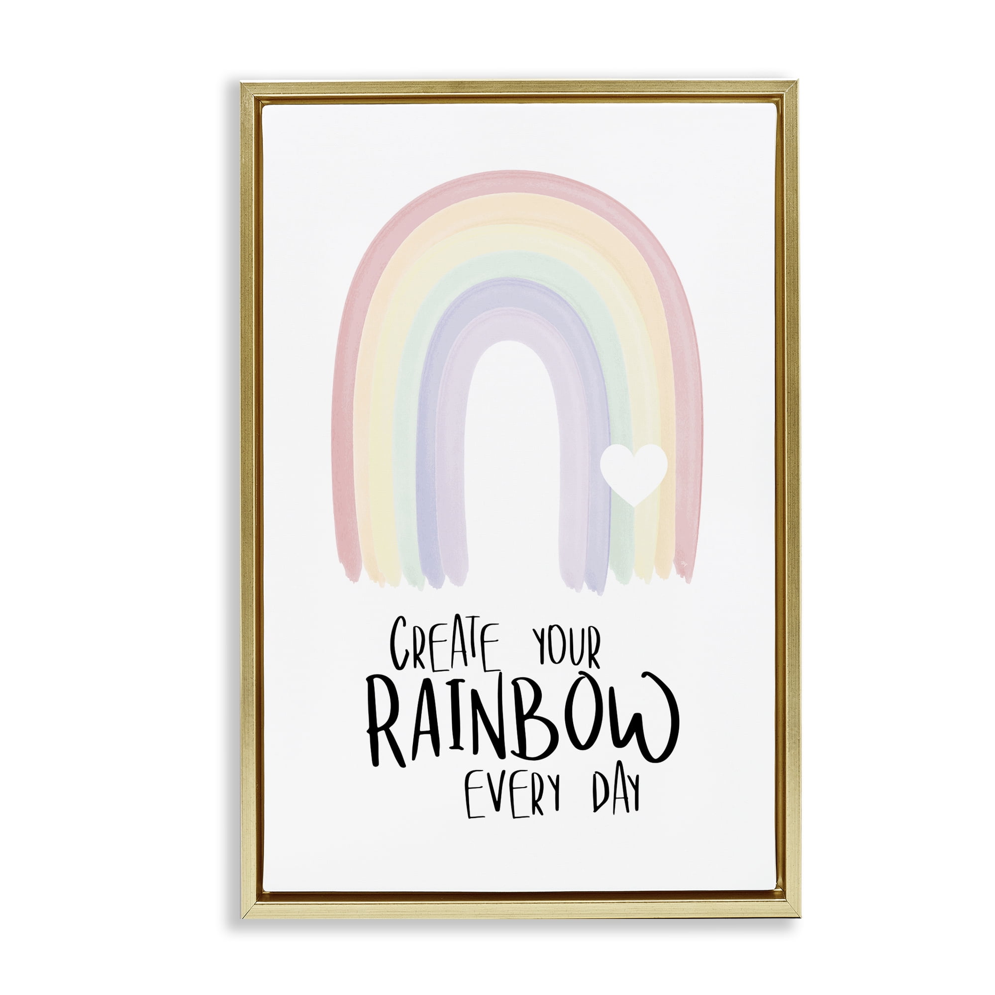 Stupell Industries Create Your Rainbow Text & Numbers Painting Gold Floater Framed Canvas Art Print Wall Art, 21 x 31