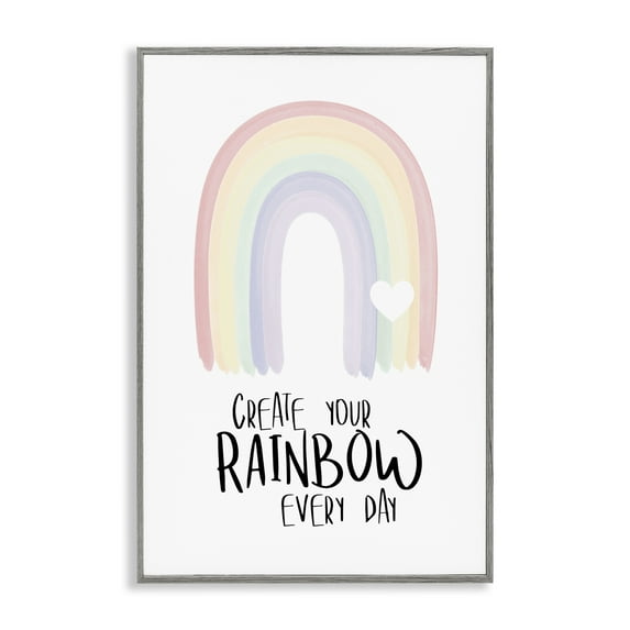 Stupell Industries Create Your Rainbow Text & Numbers Painting Gray Framed Art Print Wall Art, 16 x 24
