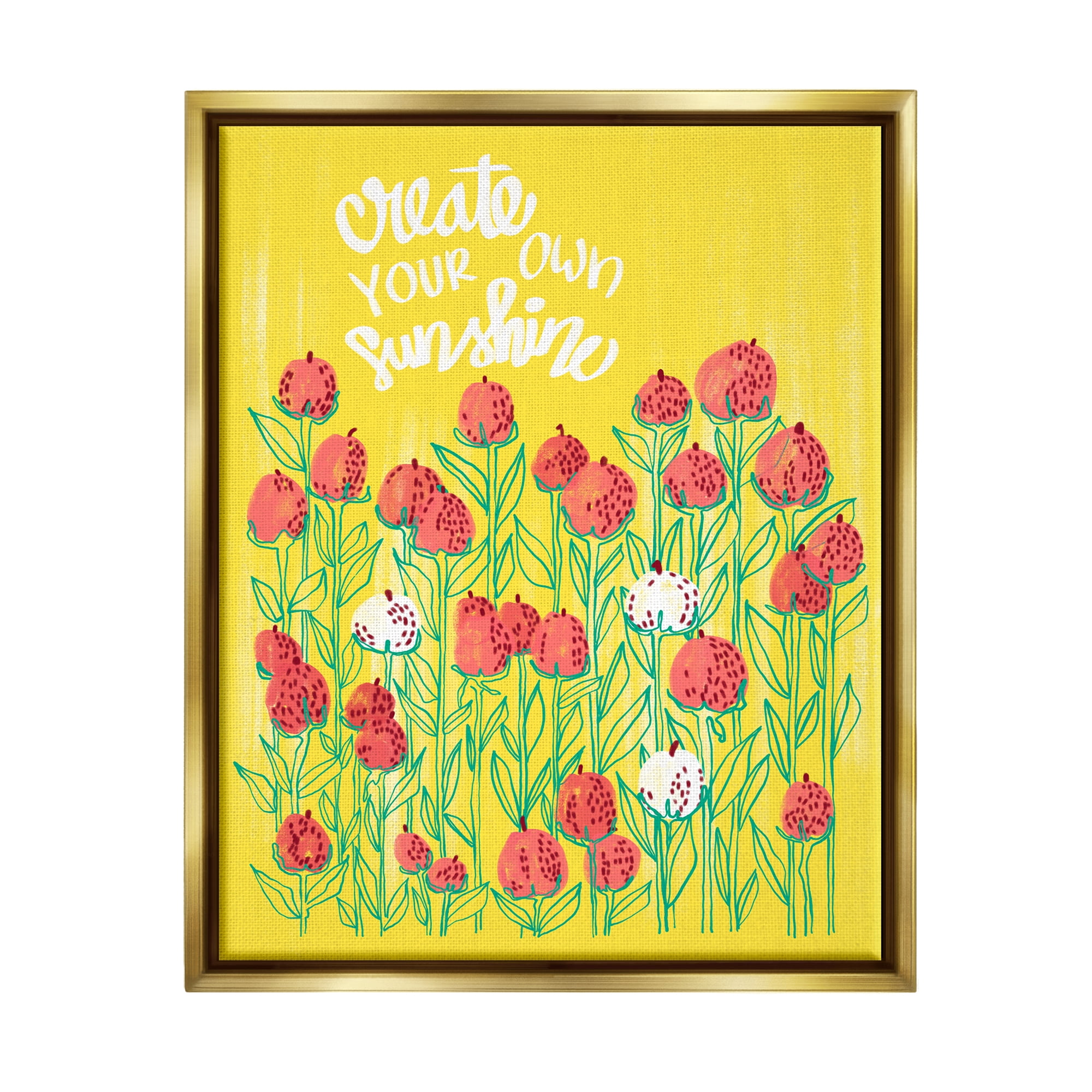 Stupell Industries Create Your Sunshine Floral Botanical & Floral Painting Gold Floater Framed Art Print Wall Art, 25 x 31