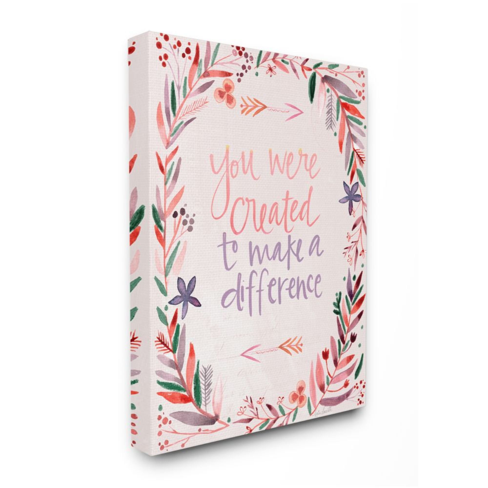 Stupell Industries Created to Make a Difference Phrase Pink Floral Border Design by Katie Doucette, 16" x 20"