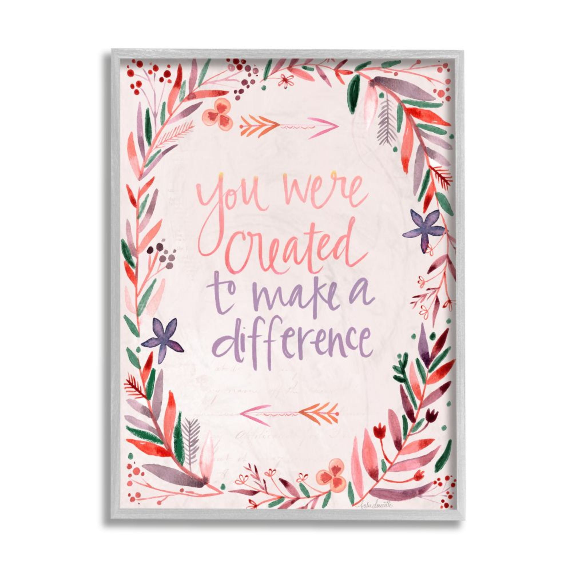 Stupell Industries Created to Make a Difference Phrase Pink Floral Border Design by Katie Doucette