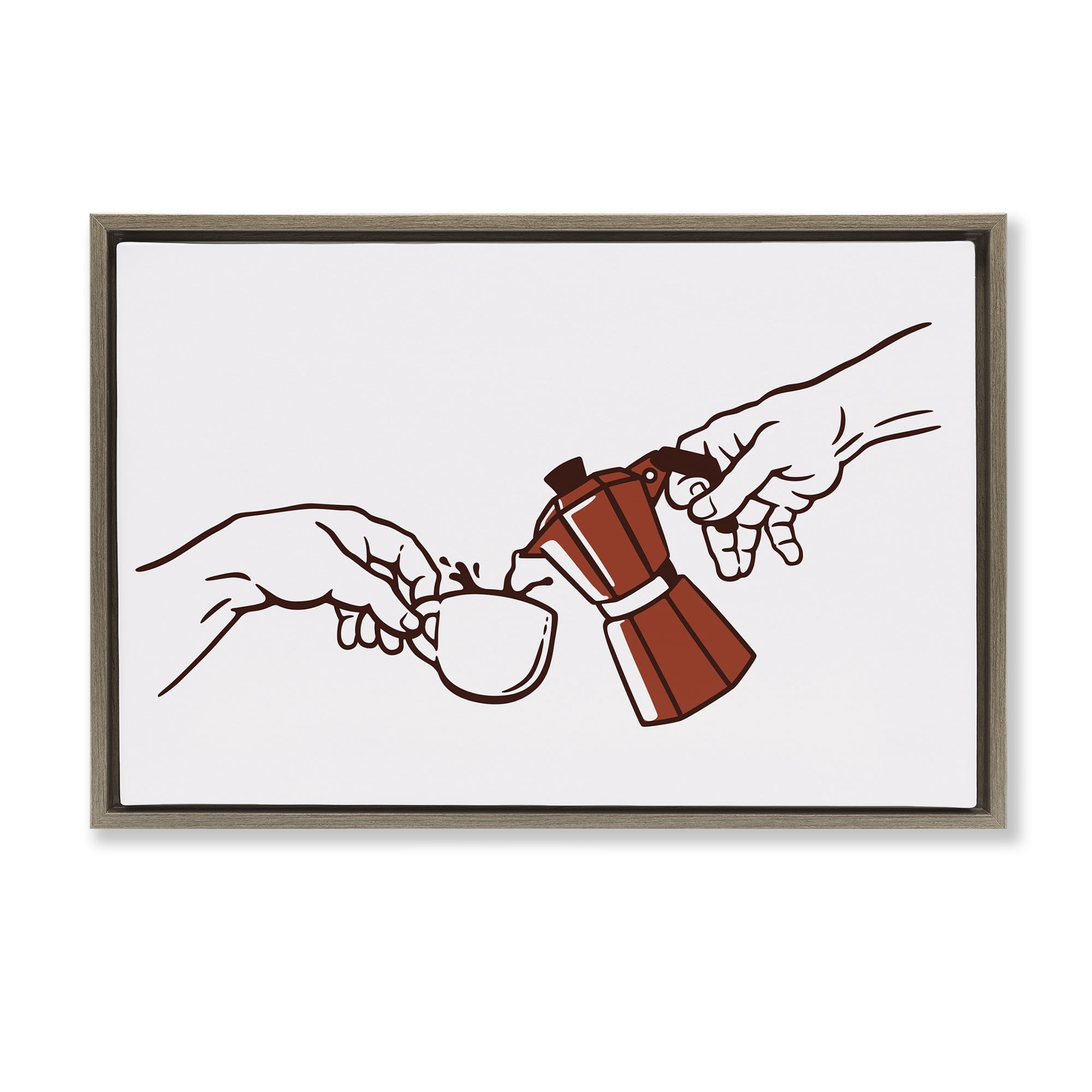 Stupell Industries Creation Of Coffee Classic Parody Brown Framed Floater Canvas Wall Art, design by Tobe Fonseca