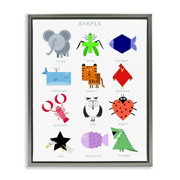 Stupell Industries Creative Animal Shapes Chart Gray Framed Floater Canvas Wall Art design by Carla Daly, 31 x 25