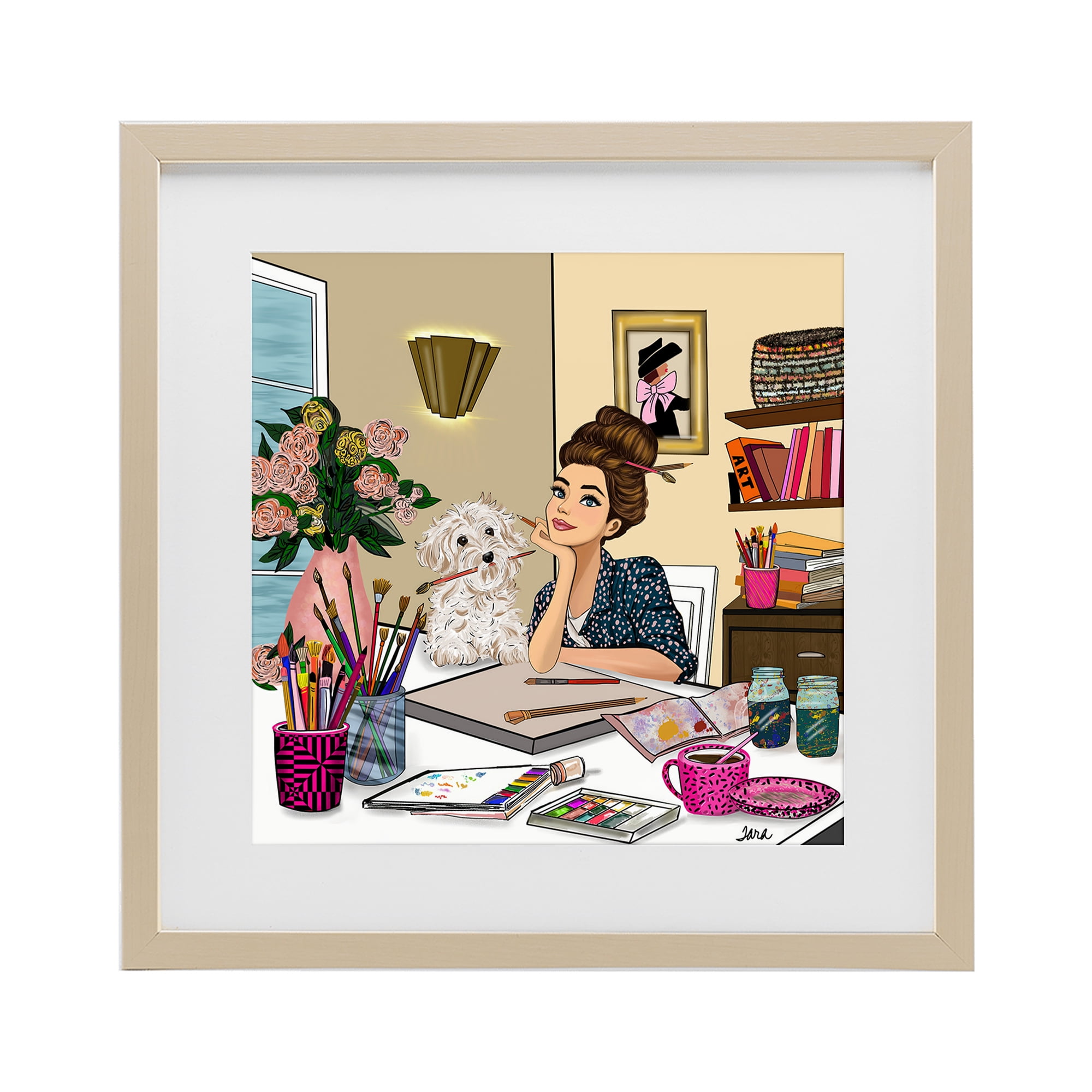 Stupell Industries Creative Art Girl at Desk Birch Framed Print Under Glass, design by Tara Boone