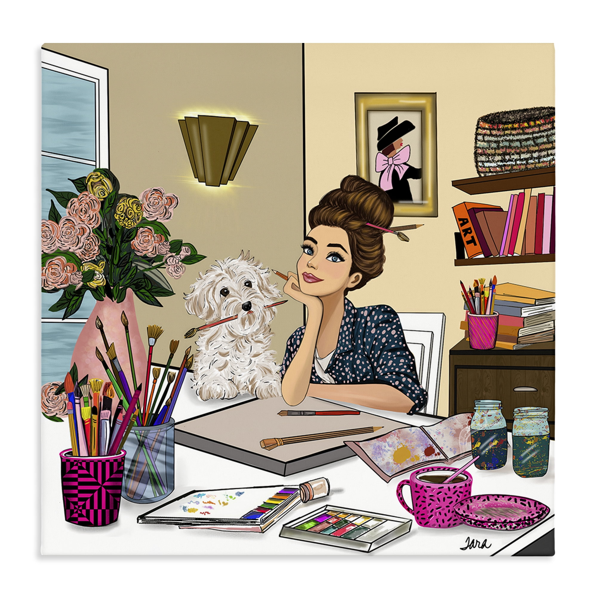Stupell Industries Creative Art Girl at Desk Canvas Wall Art, design by Tara Boone
