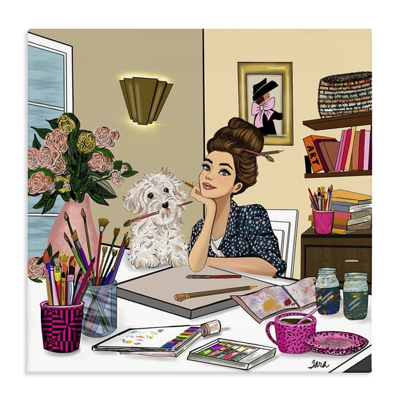 Stupell Industries Creative Art Girl at Desk Canvas Wall Art, design by Tara Boone