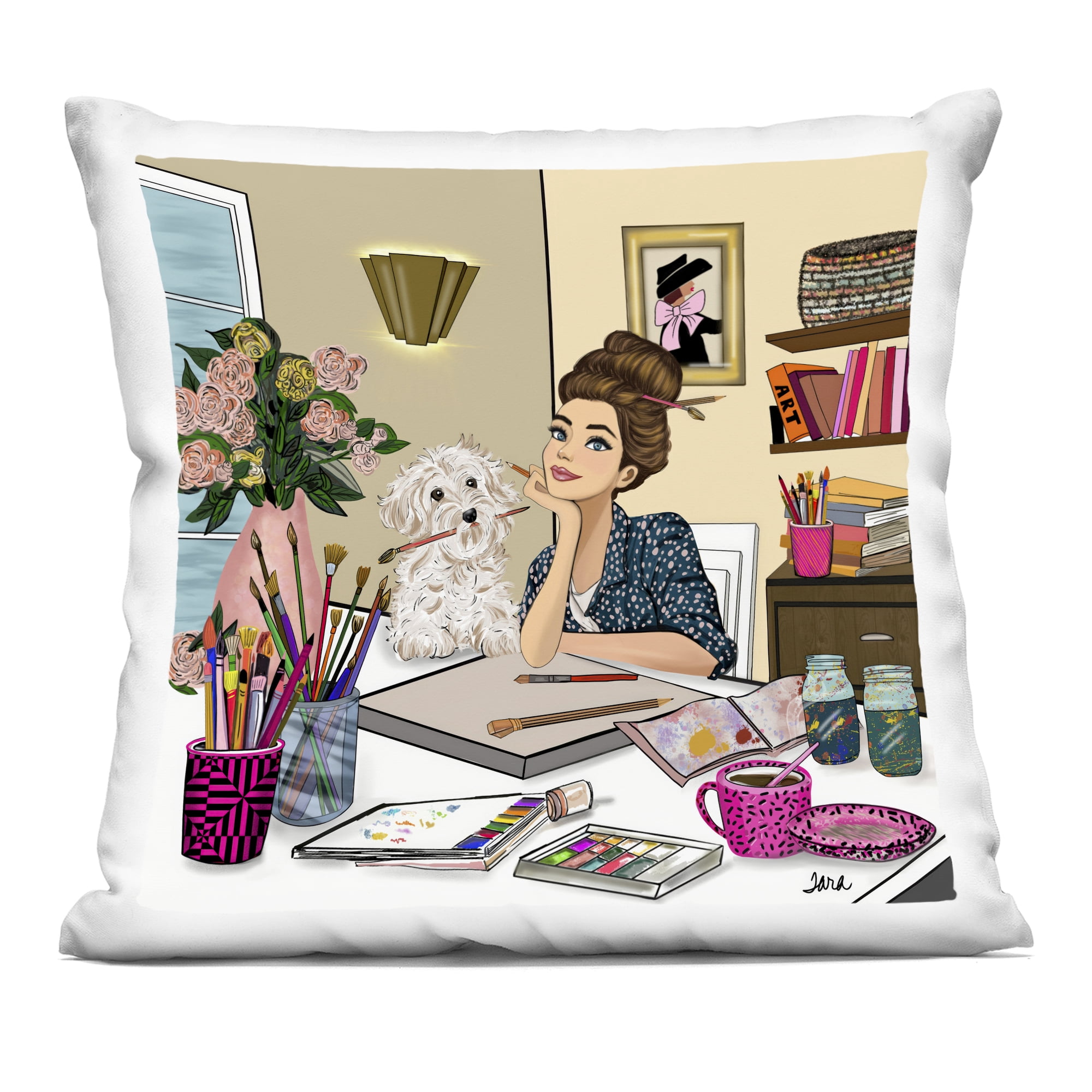 Stupell Industries Creative Art Girl at Desk Decorative Printed Throw Pillow, design by Tara Boone, 18 x 7 x 18