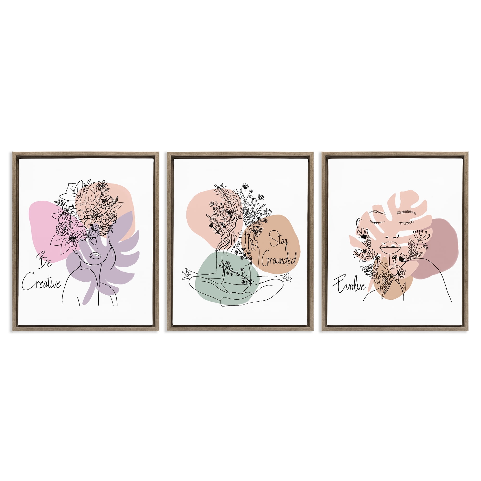 Stupell Industries Creative Inspirational Phrases People Painting Brown Floater Framed Canvas Art Print Wall Art, 17 x 21, Set of 3