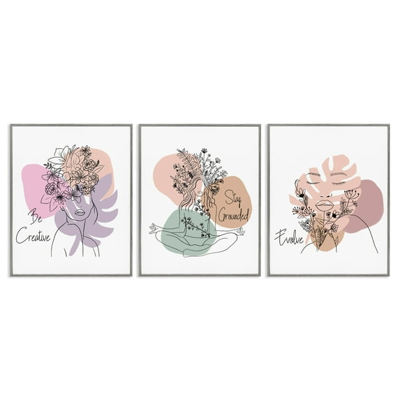 Stupell Industries Creative Inspirational Phrases People Painting Gray Framed Art Print Wall Art, 11 x 14, Set of 3